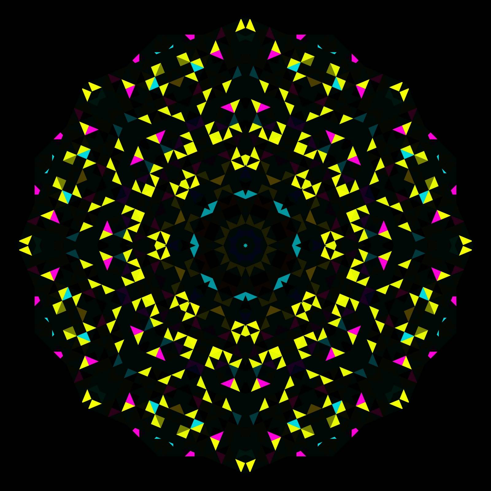 Abstract Geometric Bright Kaleidoscope Pattern. Circle Symmetric Design by ESSL