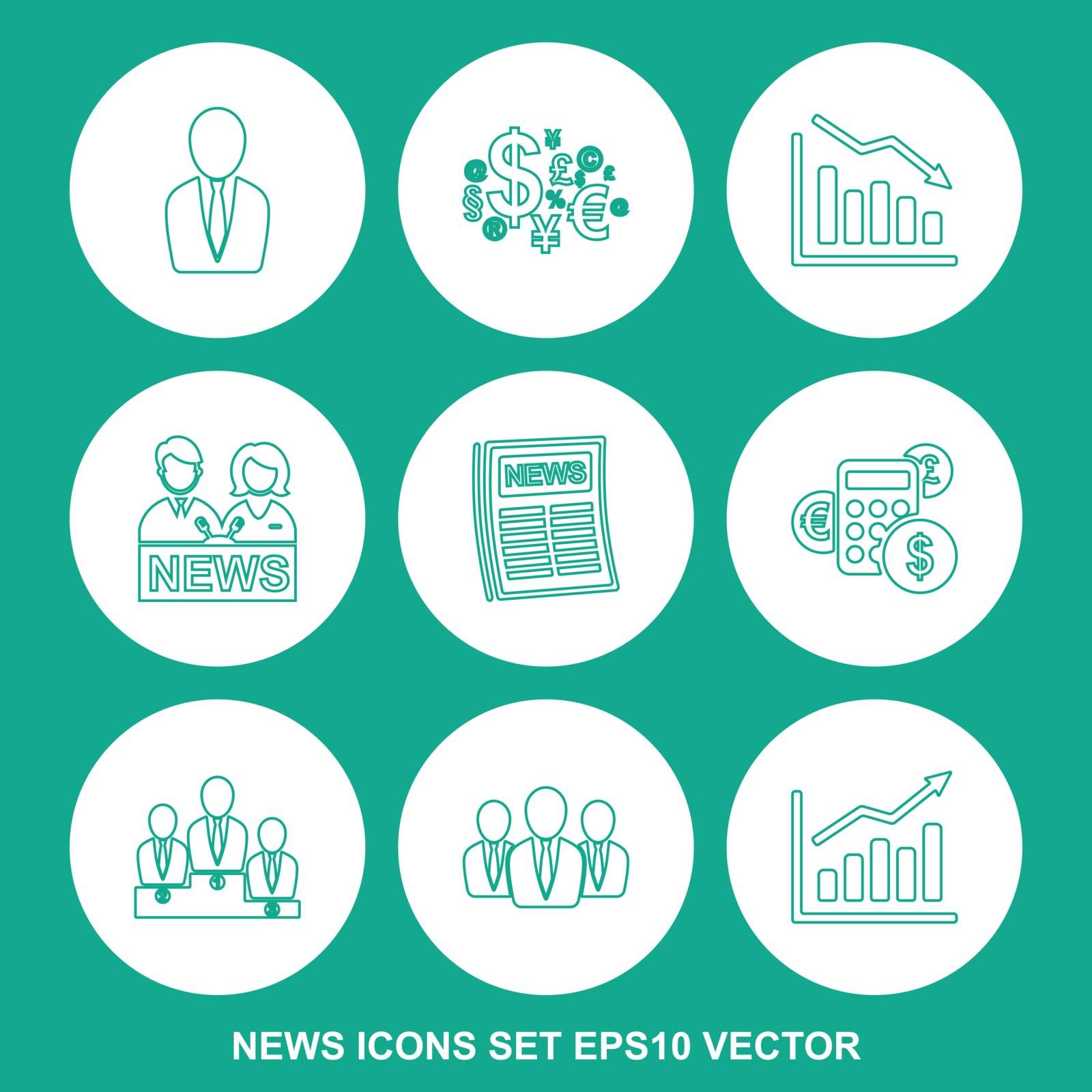 Set of news Greenlinear icons for mobile and web design. Modern flat design, thin line style. EPS 10, vector illustration.