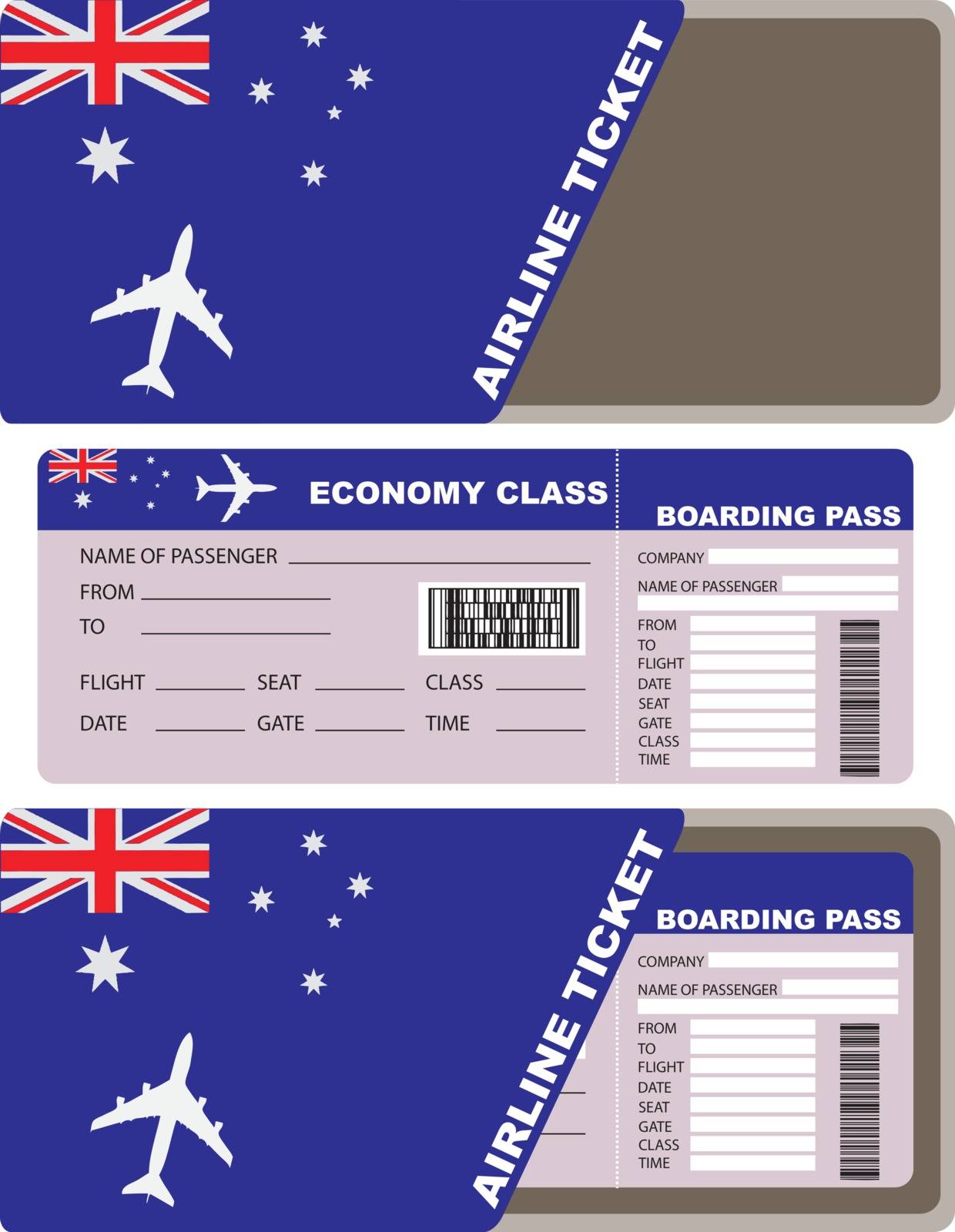 Plane ticket first class in Australia. Vector illustration.