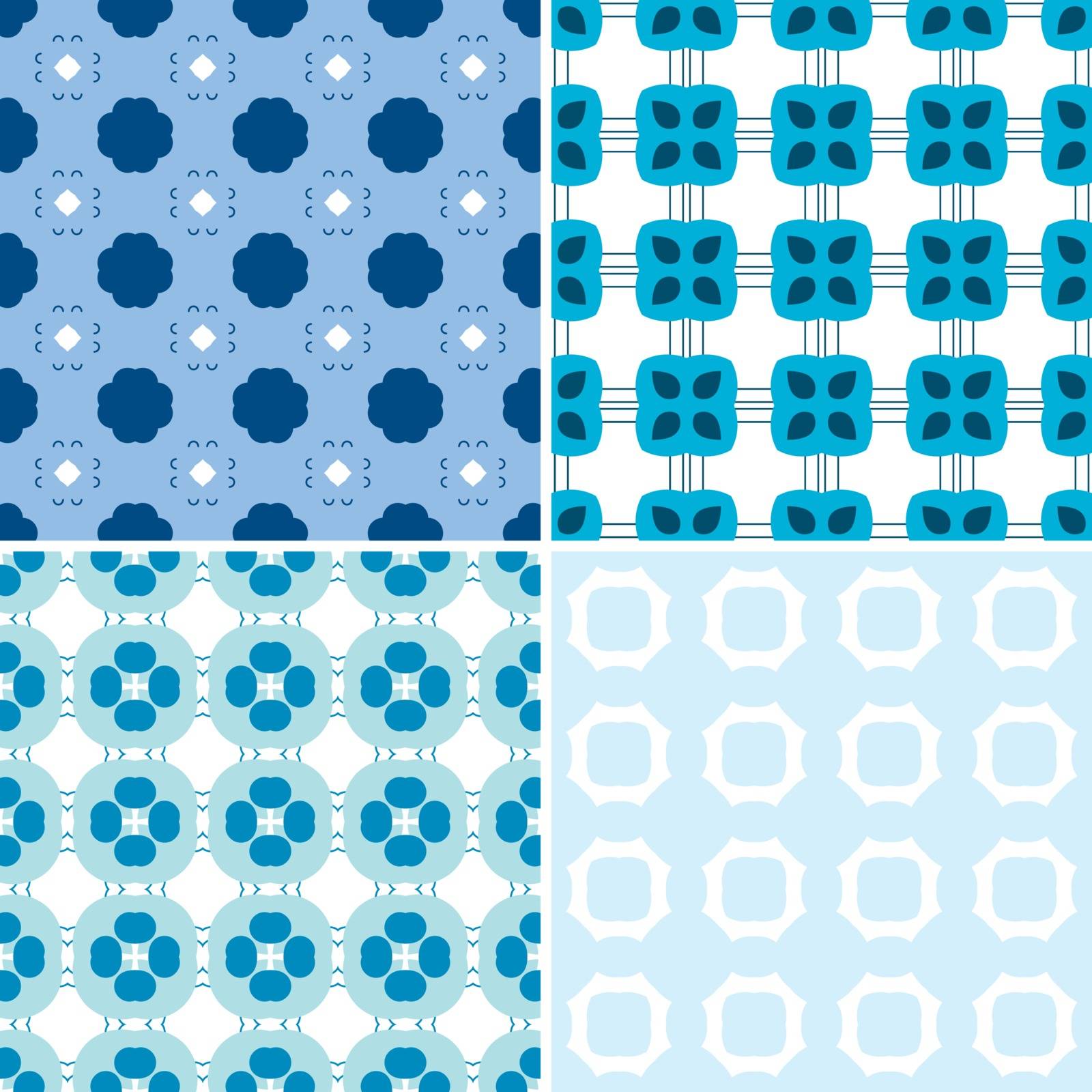 Set of four seamless patterns in blue color