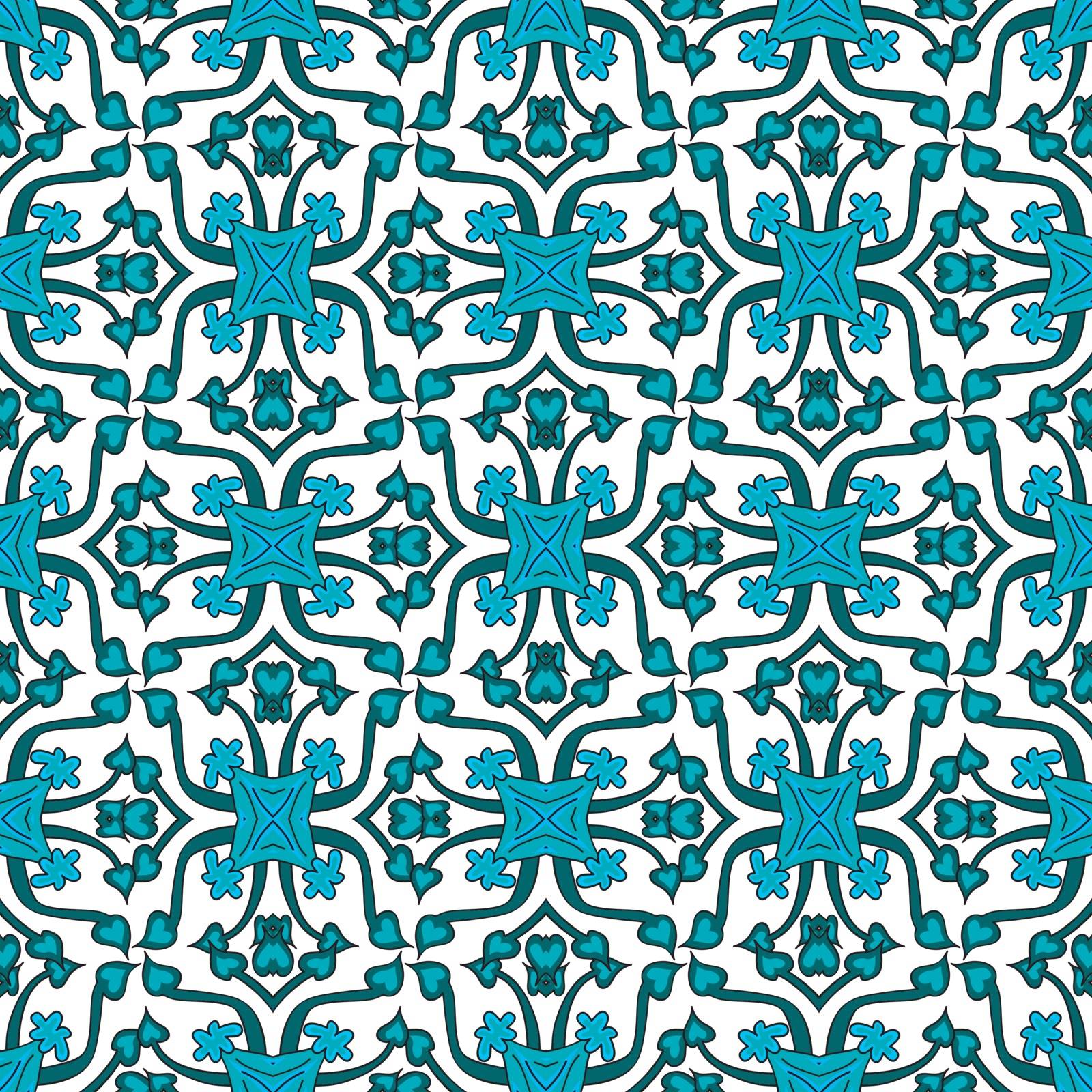 Seamless pattern made of turquoise elements on white