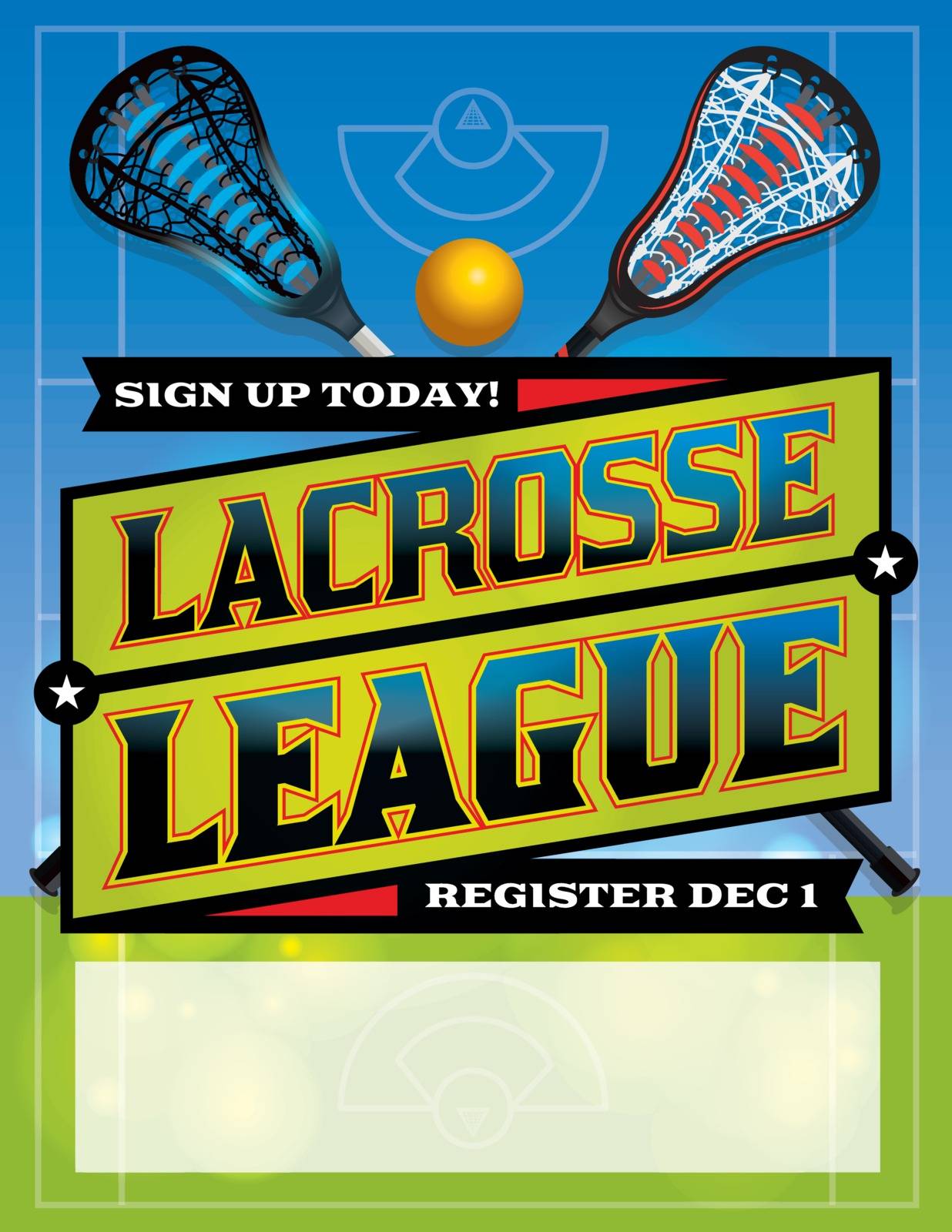 An illustration for a lacrosse league flyer template. Vector EPS 10 available. Copy has been outlined in EPS.