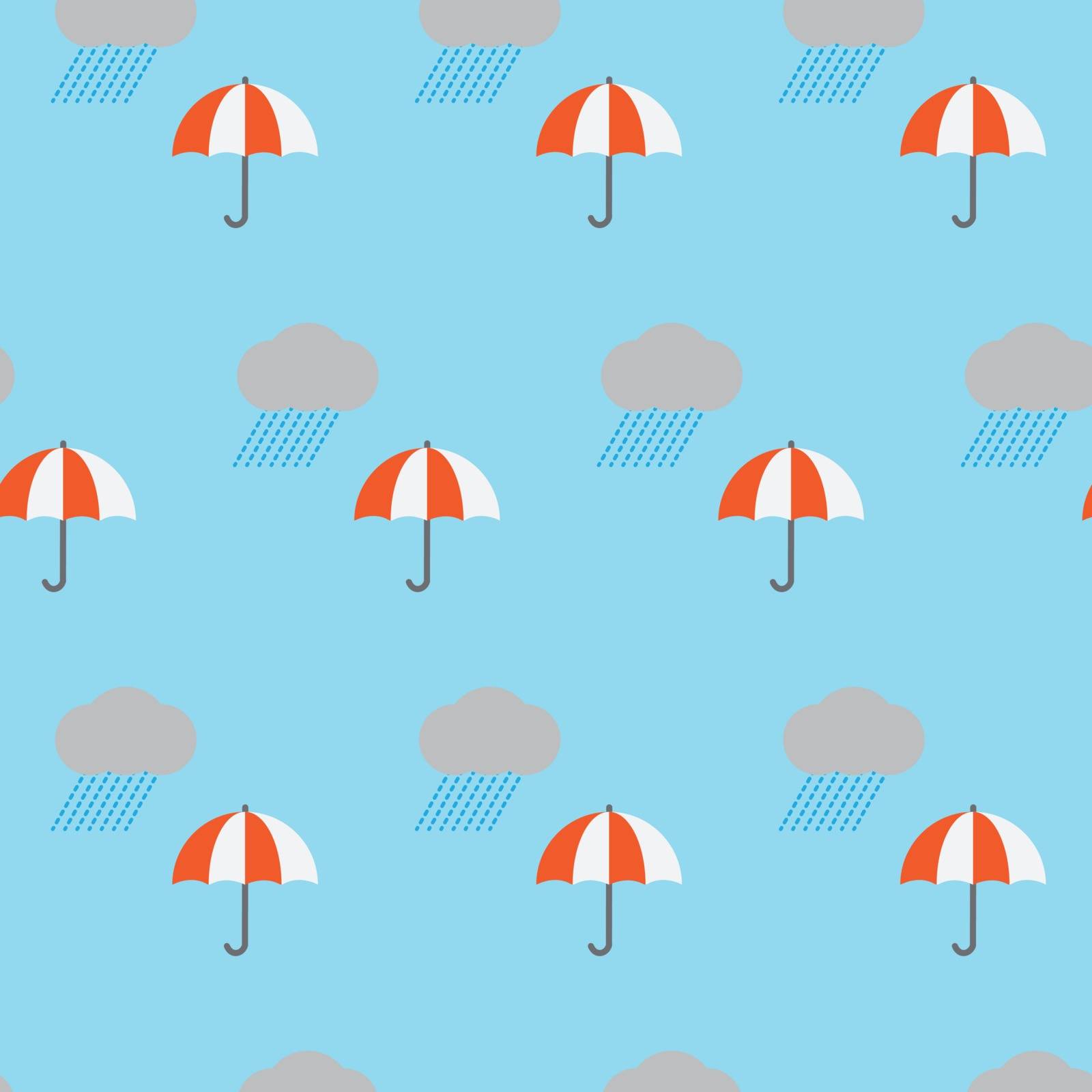 Seamless pattern rain cloud and umbrella on cyan background