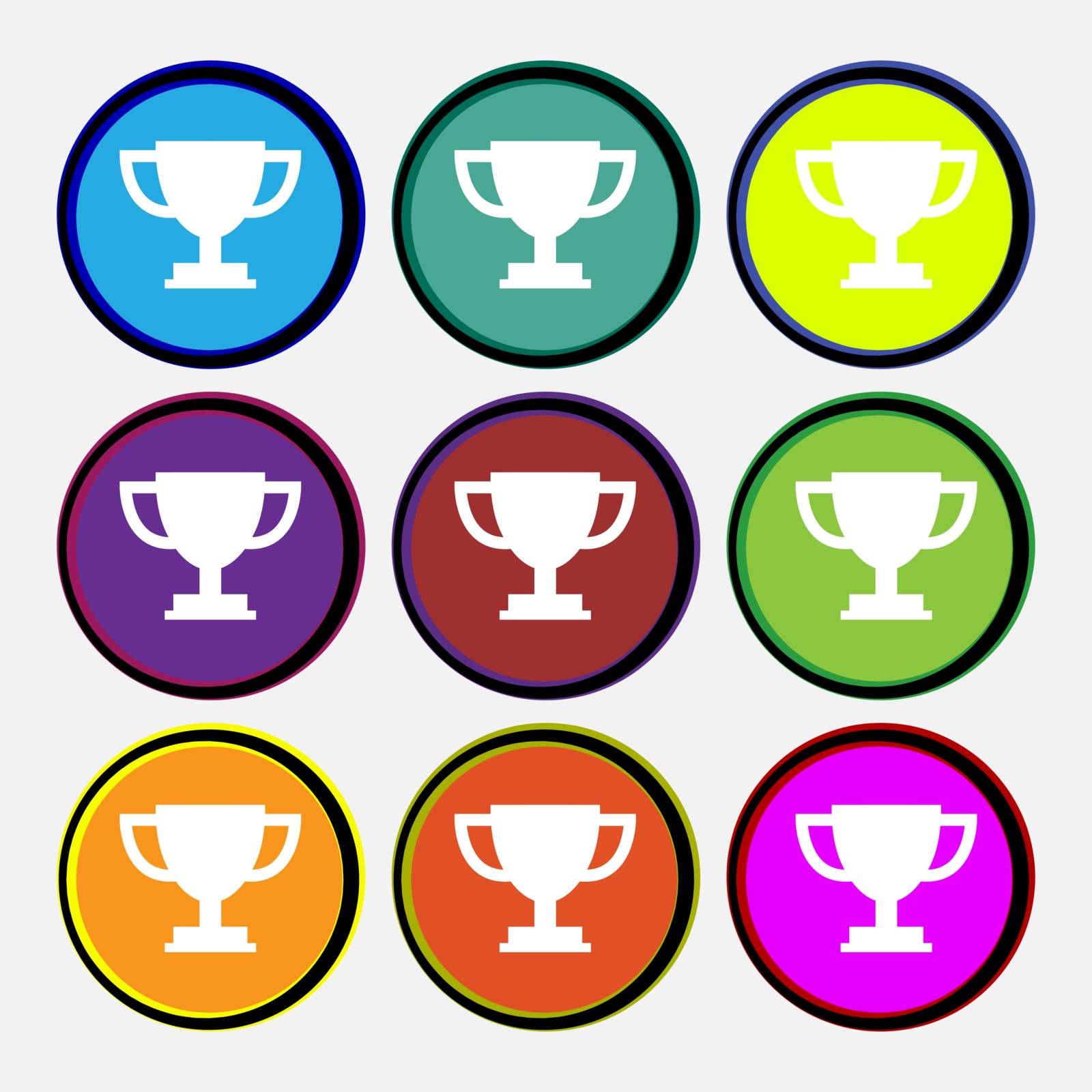 Trophy Cup icon sign. Nine multi colored round buttons. Vector by serhii_lohvyniuk