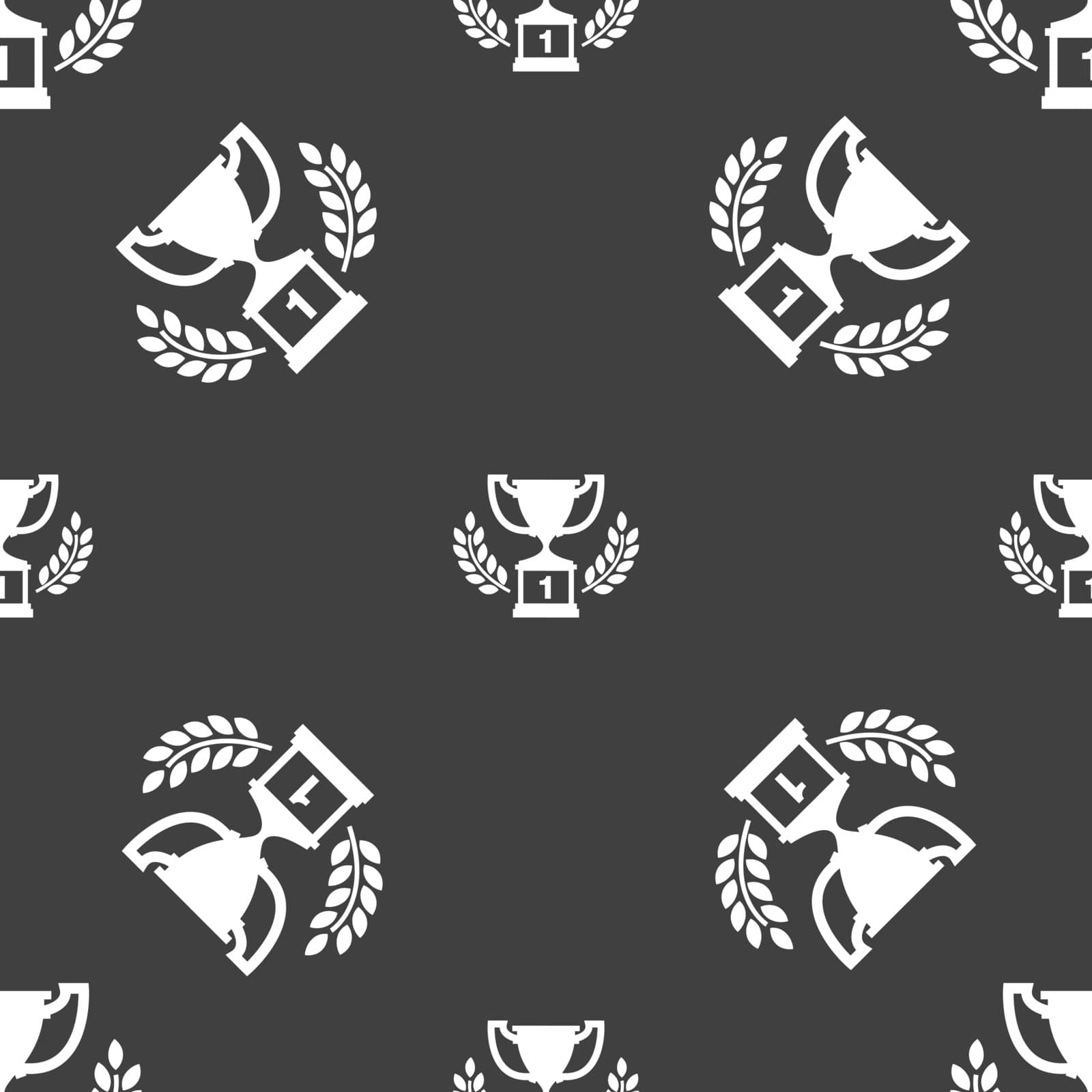 Champions cup, Trophy icon sign. Seamless pattern on a gray background. Vector by serhii_lohvyniuk