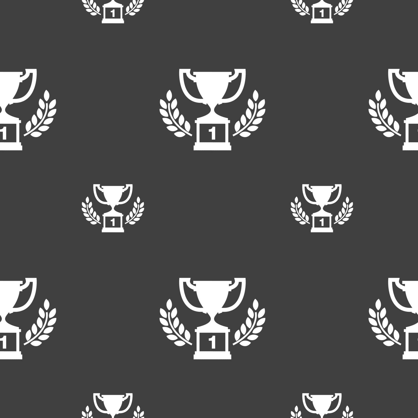 Champions cup, Trophy icon sign. Seamless pattern on a gray background. Vector by serhii_lohvyniuk