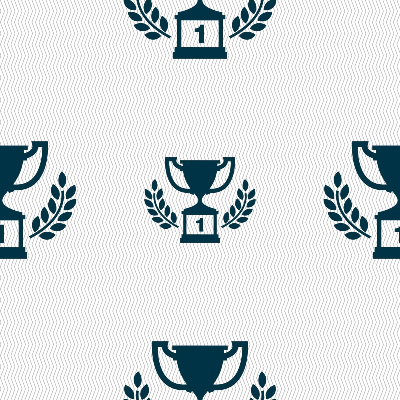 Champions cup, Trophy icon sign. Seamless pattern with geometric texture. Vector illustration
