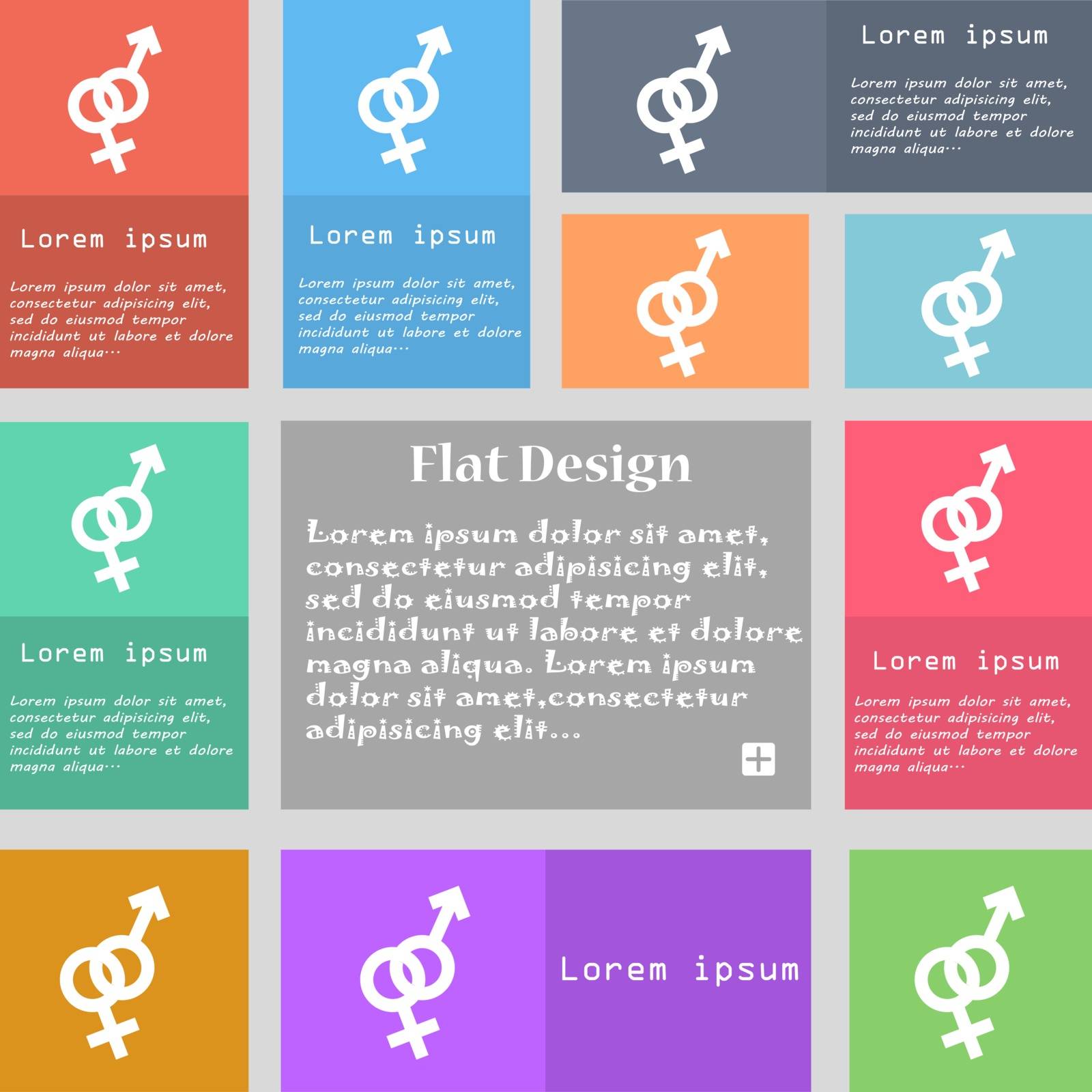 Male and female icon sign. Set of multicolored buttons with space for text. Vector by serhii_lohvyniuk