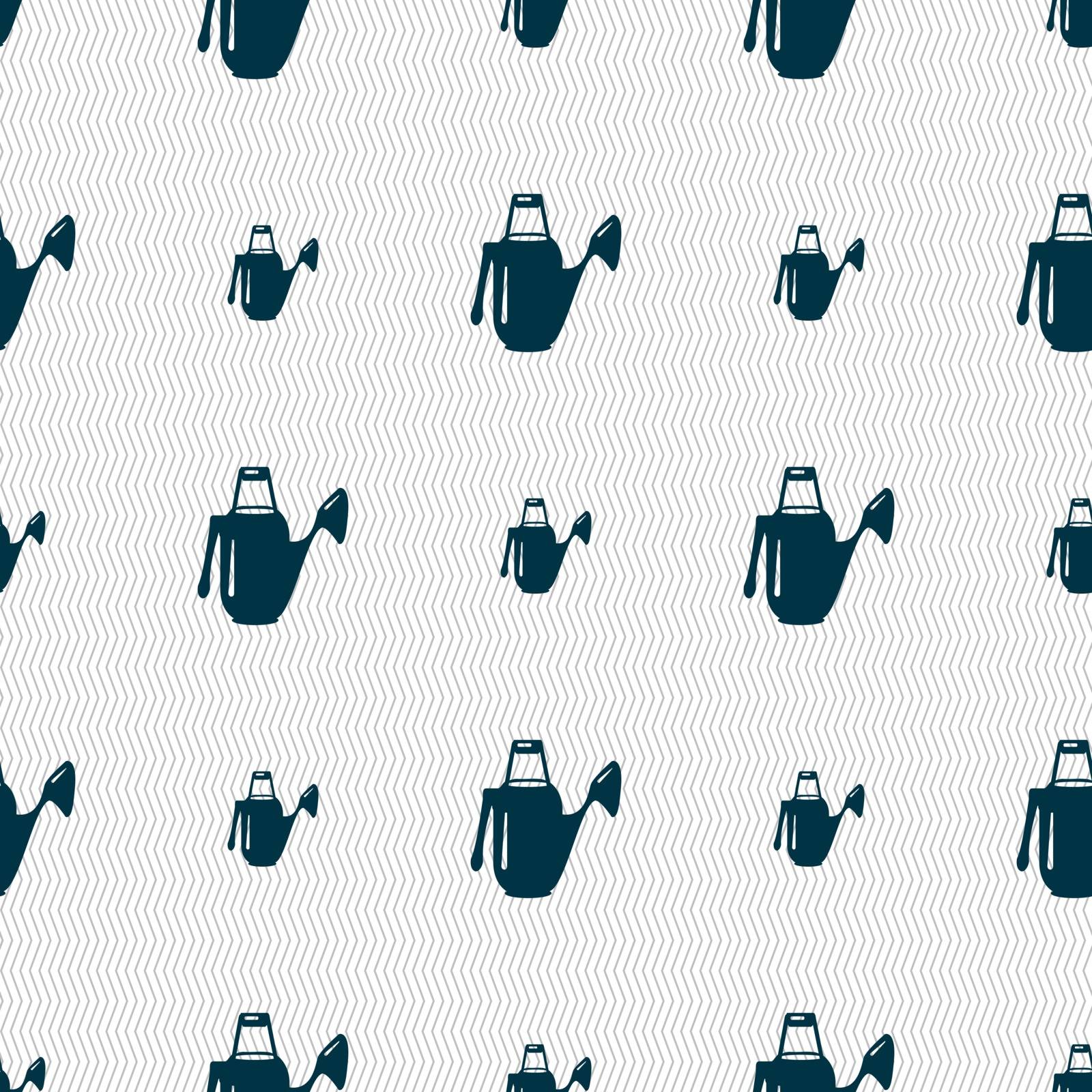 Watering can icon sign. Seamless pattern with geometric texture. Vector illustration