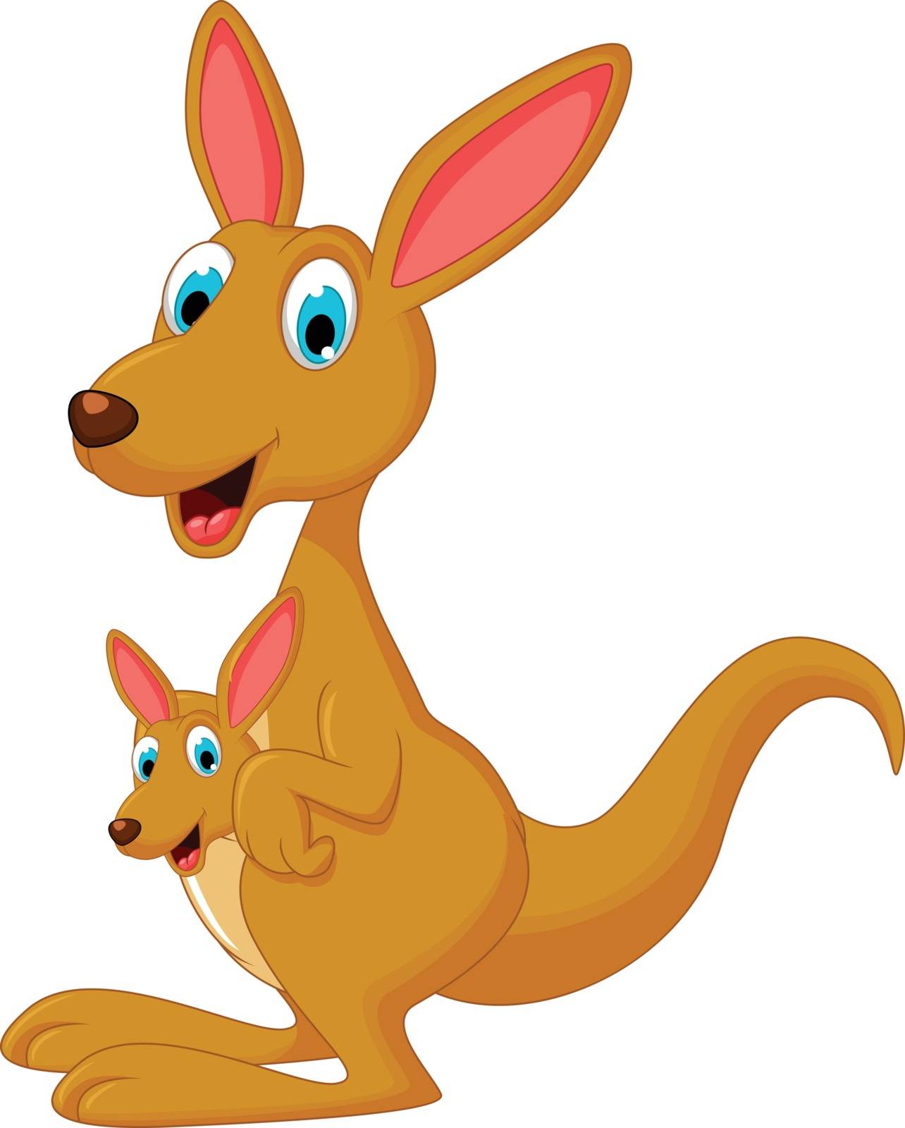 vector illustration of cute cartoon kangaroo carrying a cute Joey