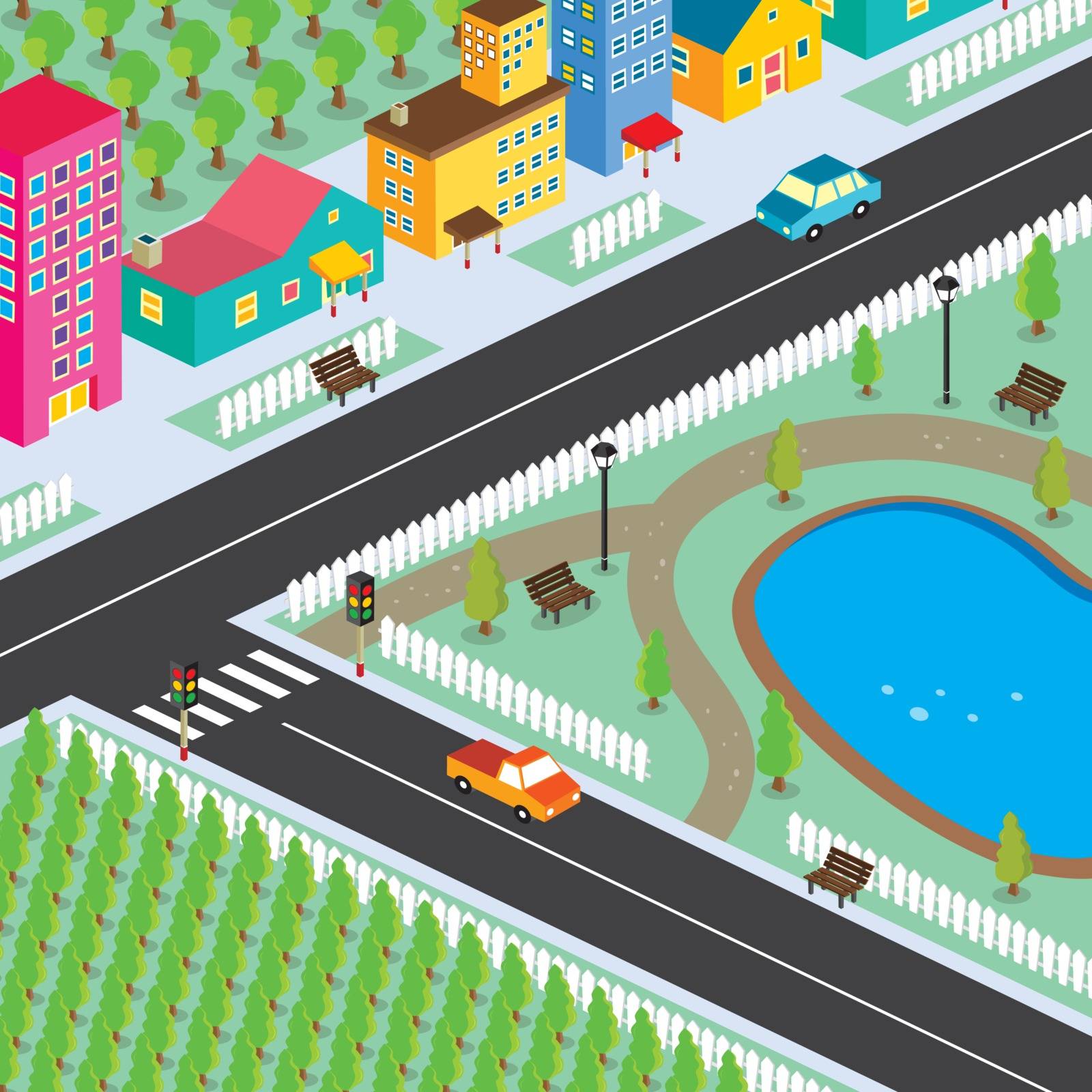 isometric residential view cartoon theme by vector1st