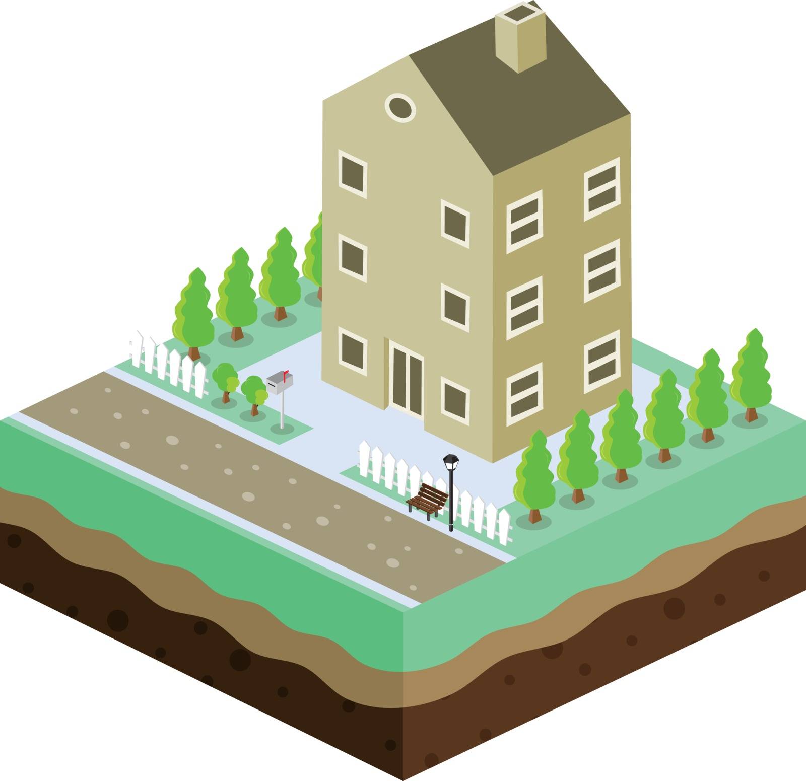 isometric residential view cartoon theme vector illustration
