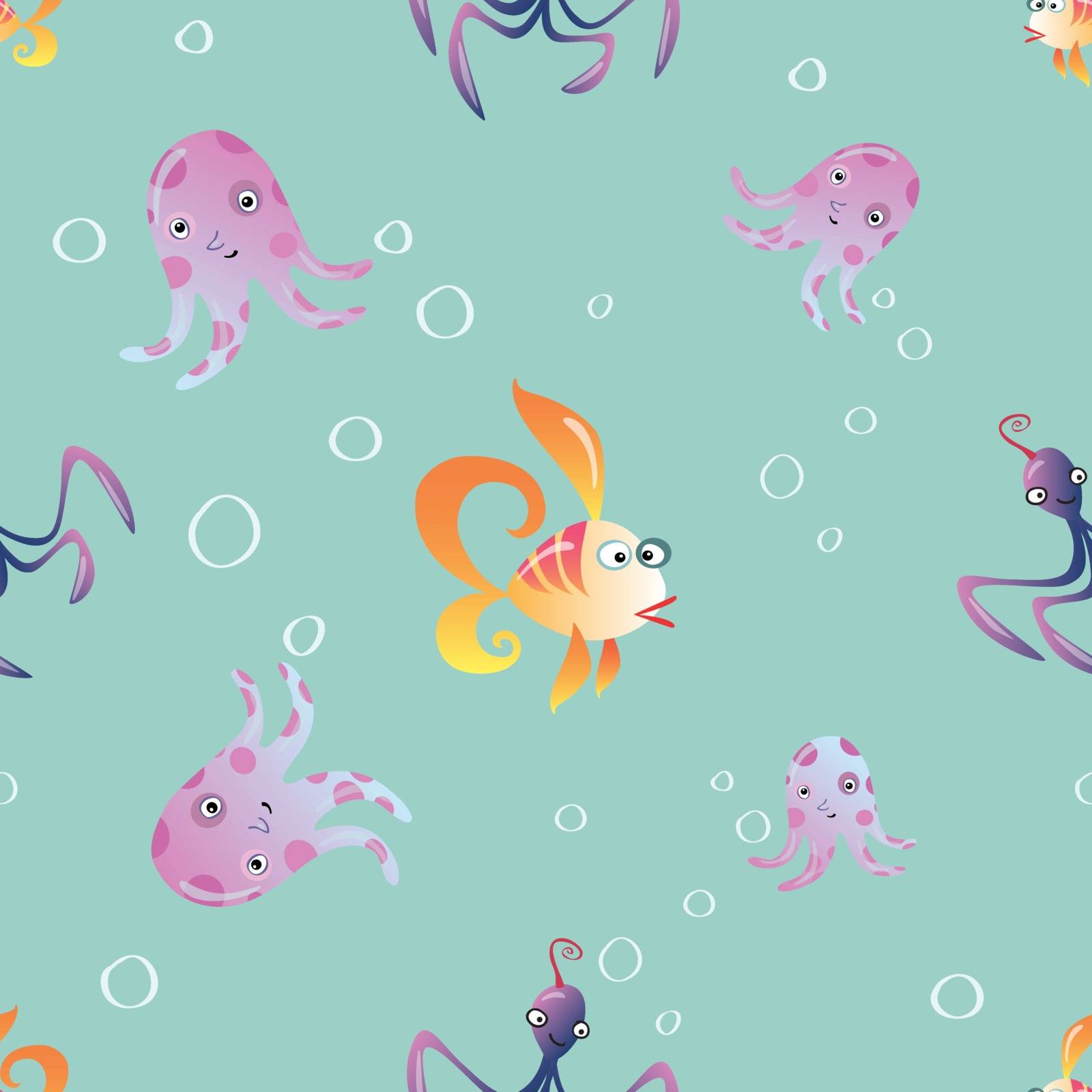 marine seamless pattern background. Ocean animals vector