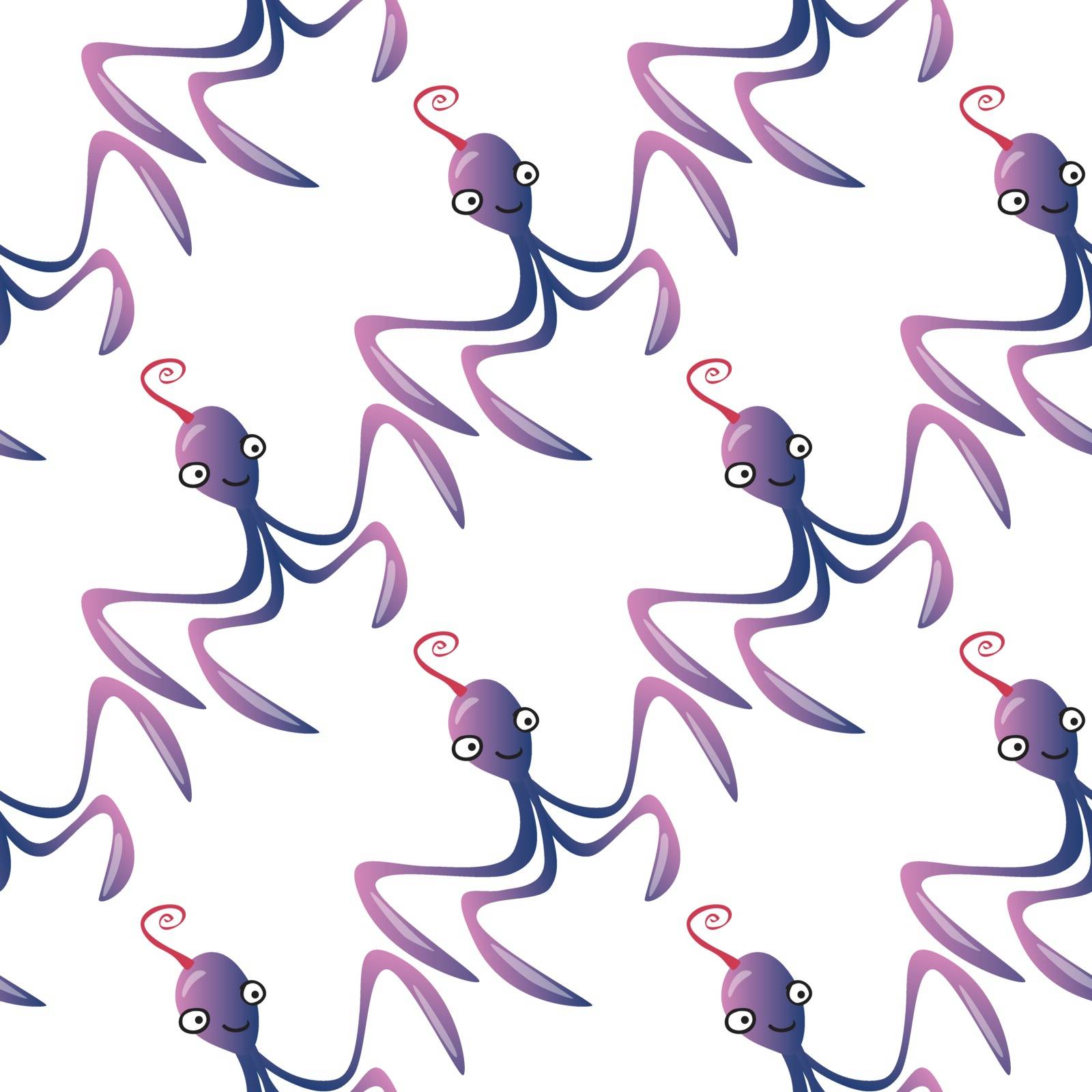 Octopus character marine seamless pattern background. Ocean animals vector