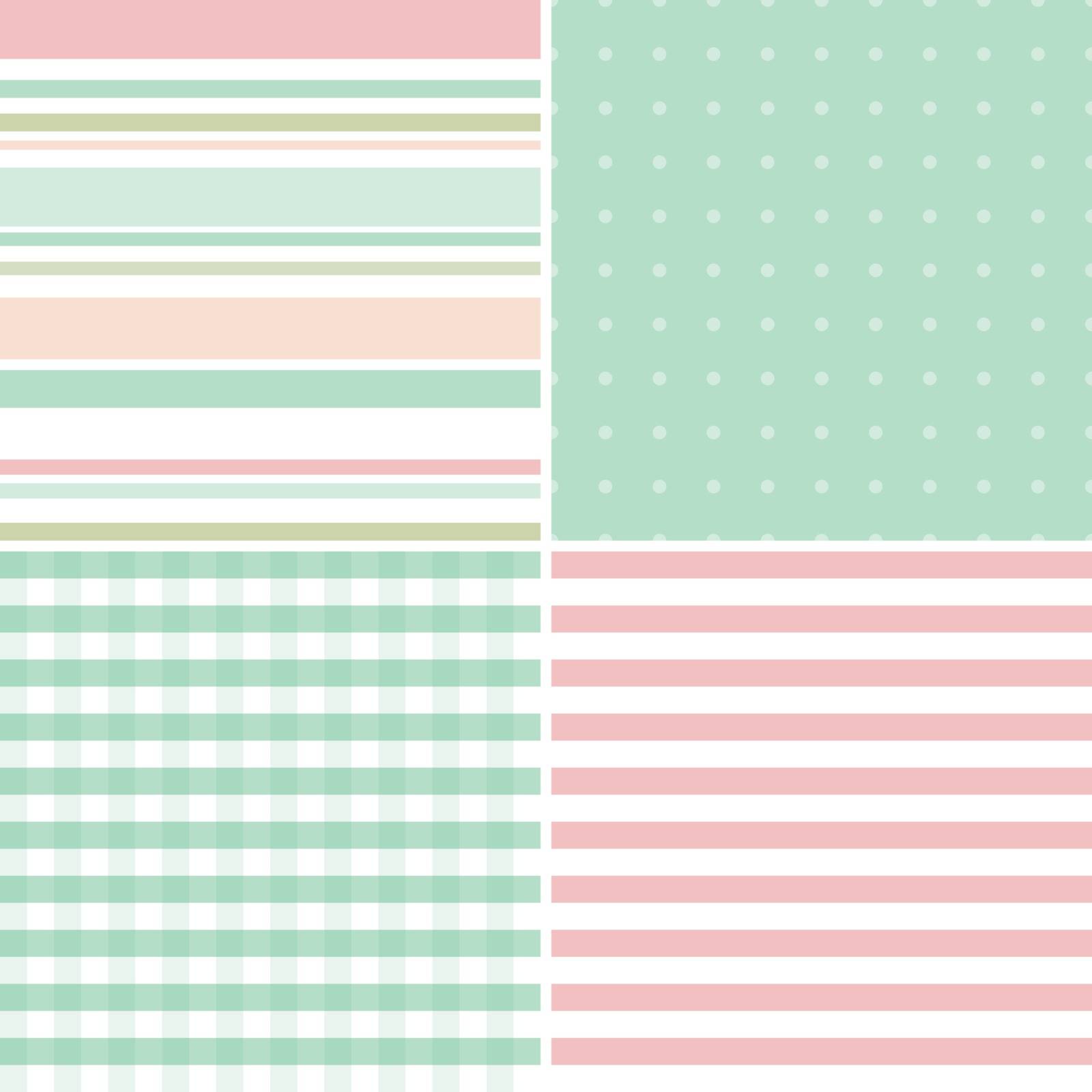 Set of four seamless pattern illustrations in vintage palette