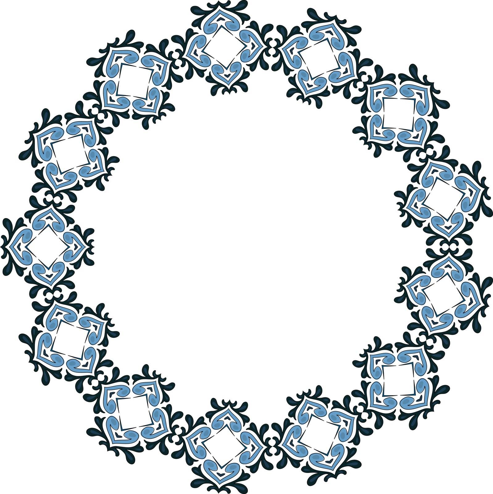 Decorative illustrated circle frame made of blue elements