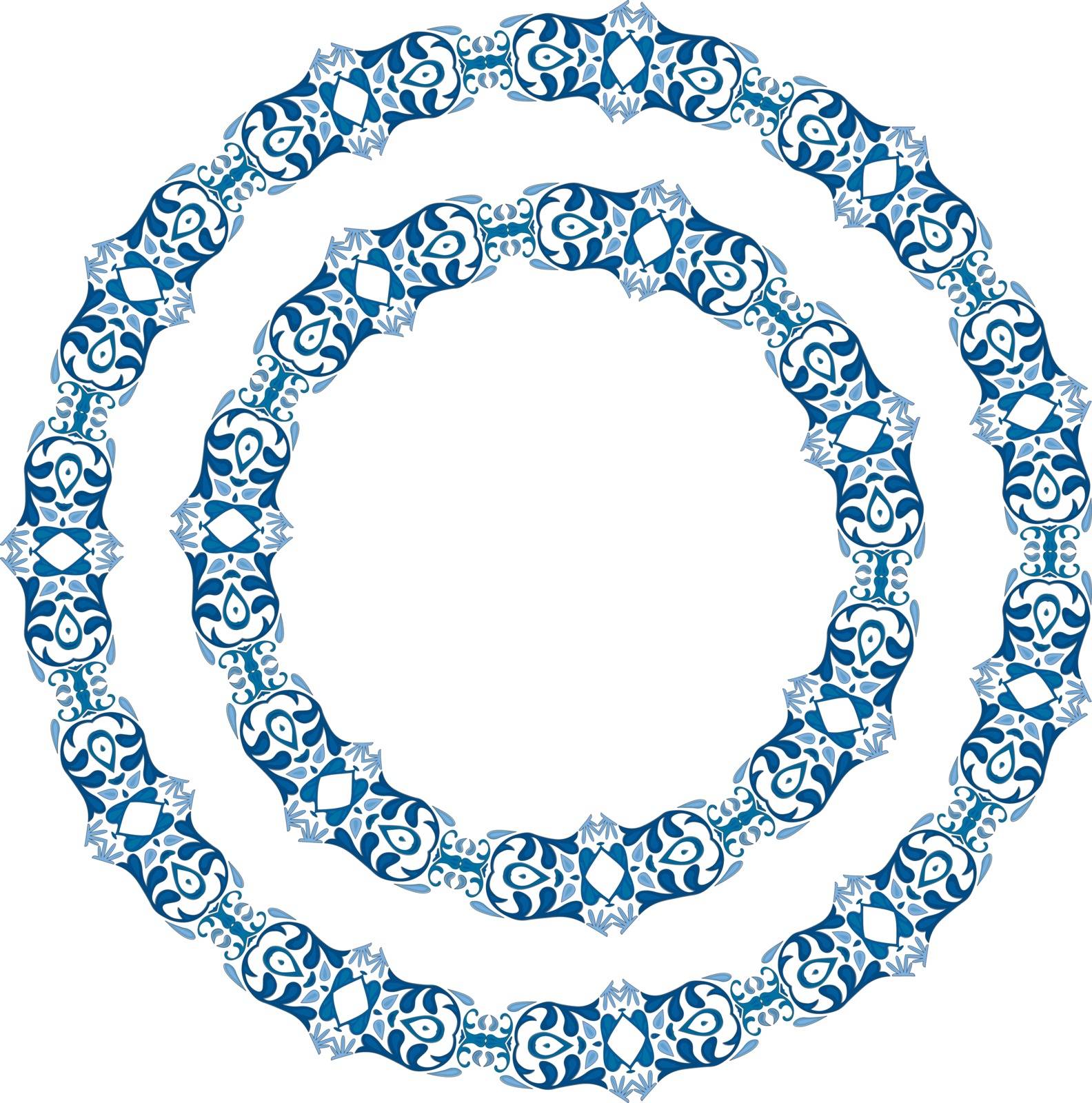 Decorative illustrated circle frames made of blue elements