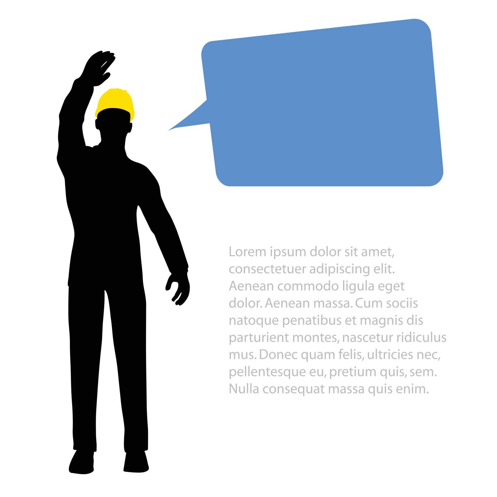 worker silhouette with yellow protective headgear isolated