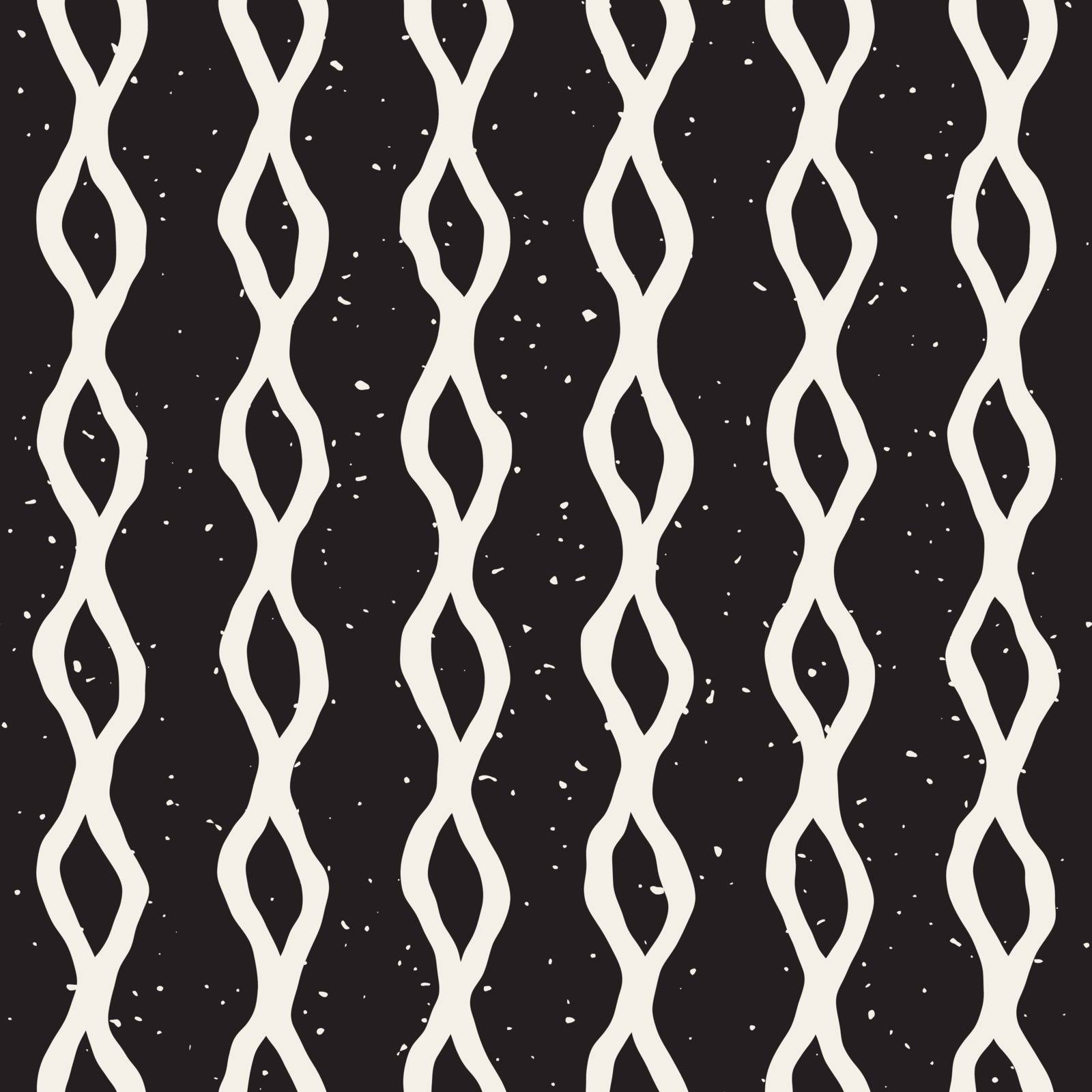 Vector Seamless Black And White Hand Drawn Vertical Braid Wavy Lines Grunge Pattern. Abstract Freehand Background Design
