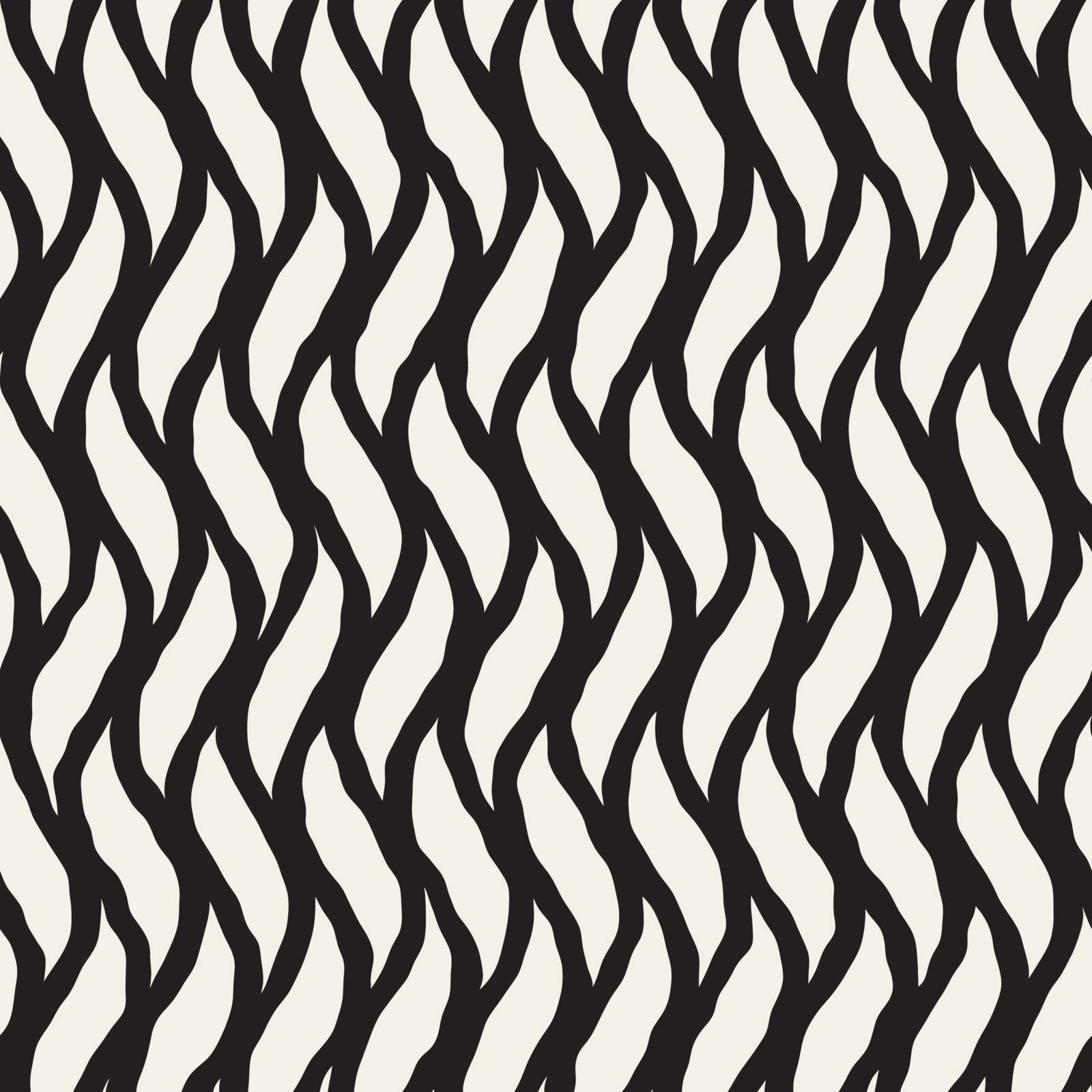 Vector Seamless Black And White Hand Drawn Vertical Wavy Lines Pattern. Abstract Freehand Background Design