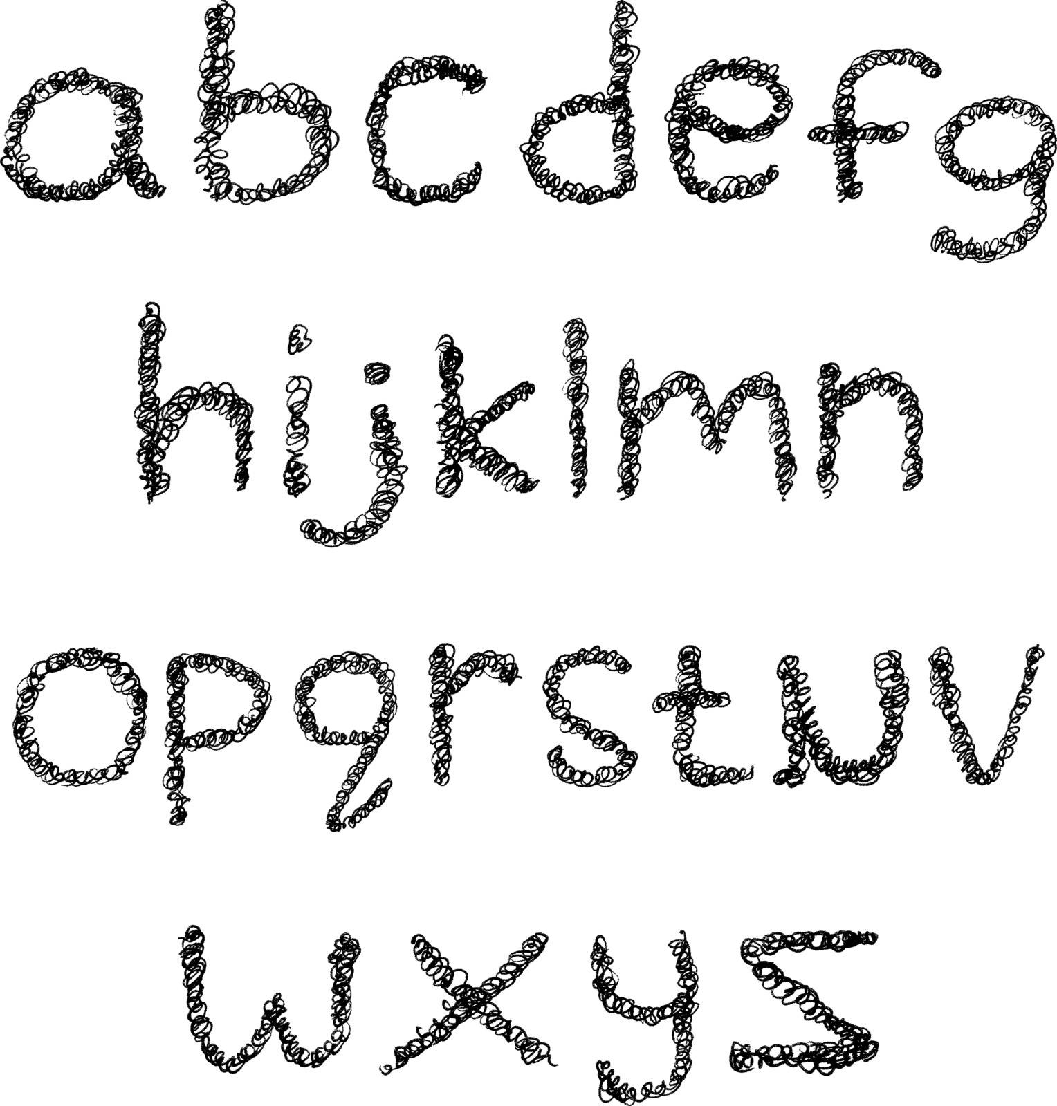 Lower case scribble alphabet