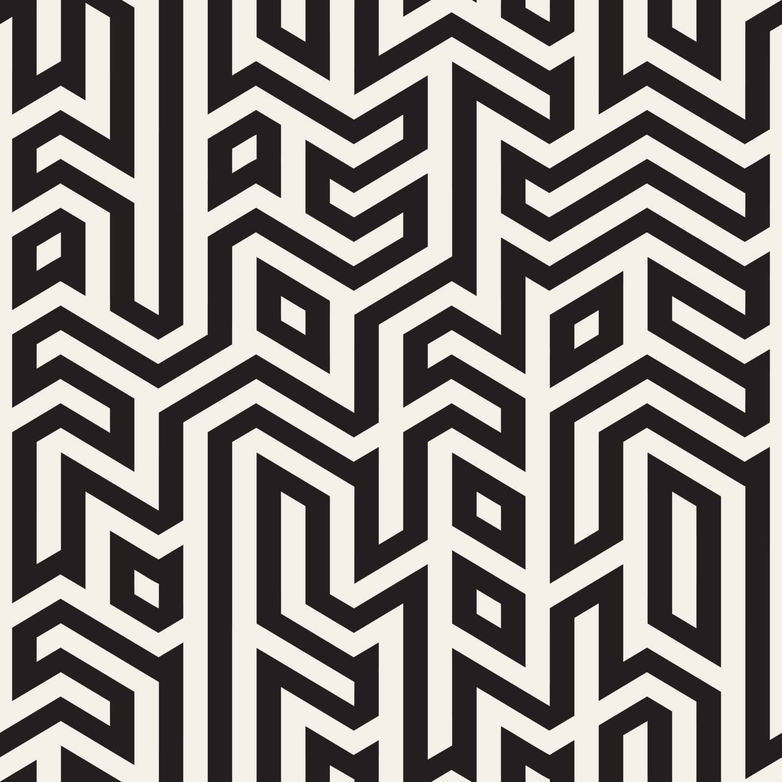 Vector Seamless Black And White Maze Lines Geometric Irregular Pattern. Abstract Geometric Background Design