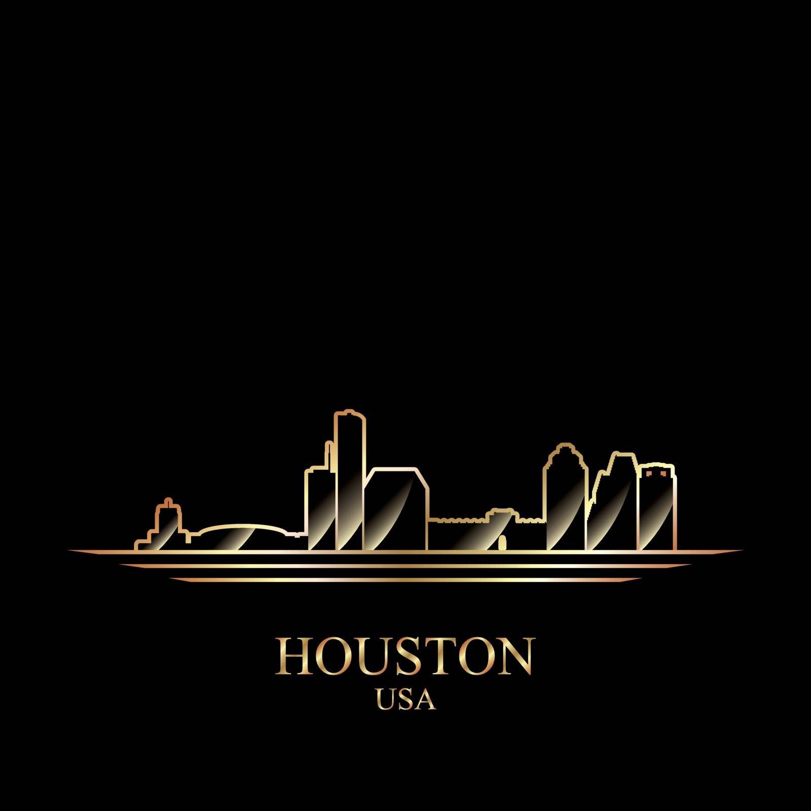 Gold silhouette of Houston on black background, vector illustration