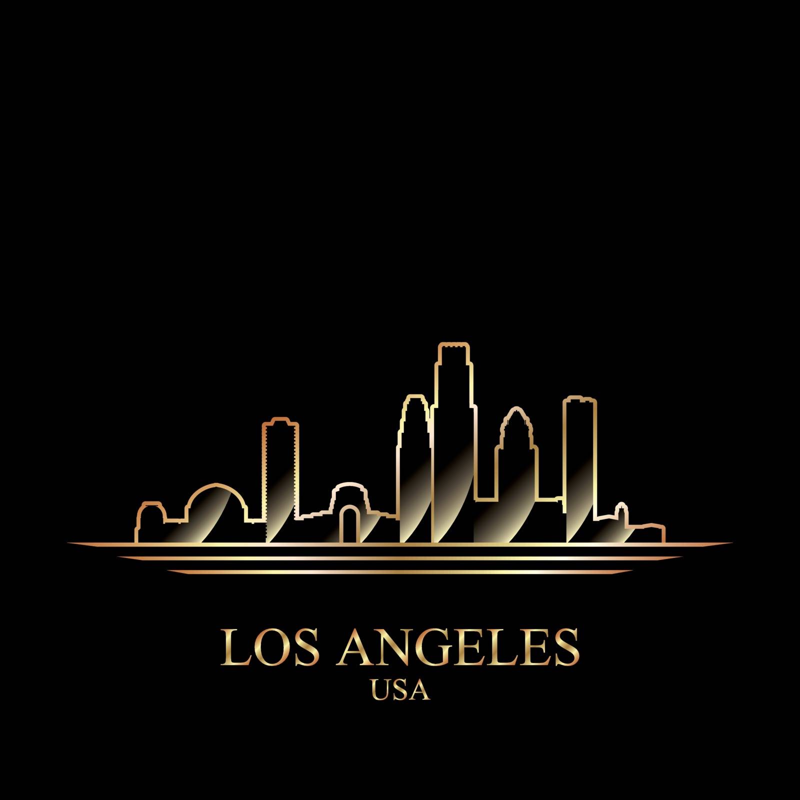 Gold silhouette of Los Angeles on black background, vector illustration