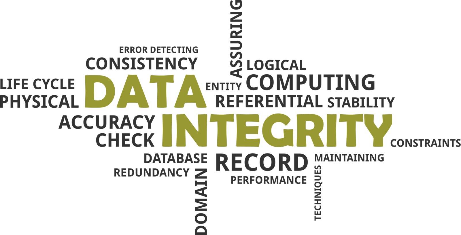A word cloud of data integrity related items