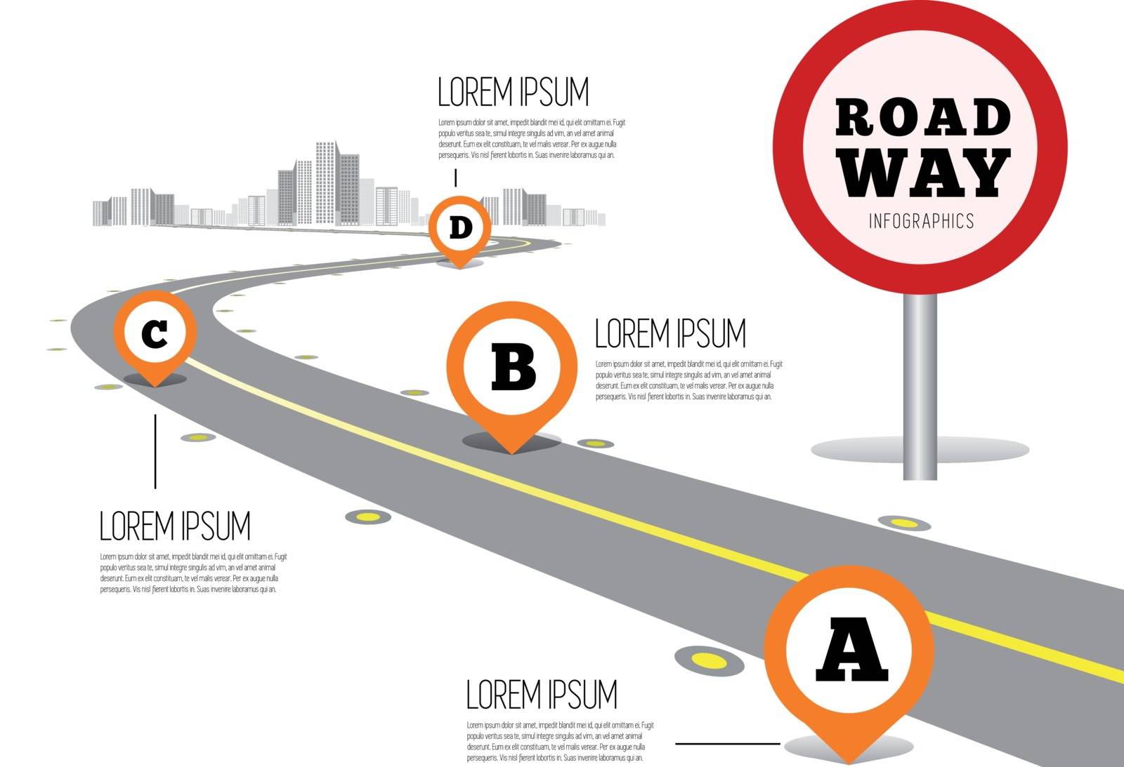 Road way design infographics. Vector illustration on white