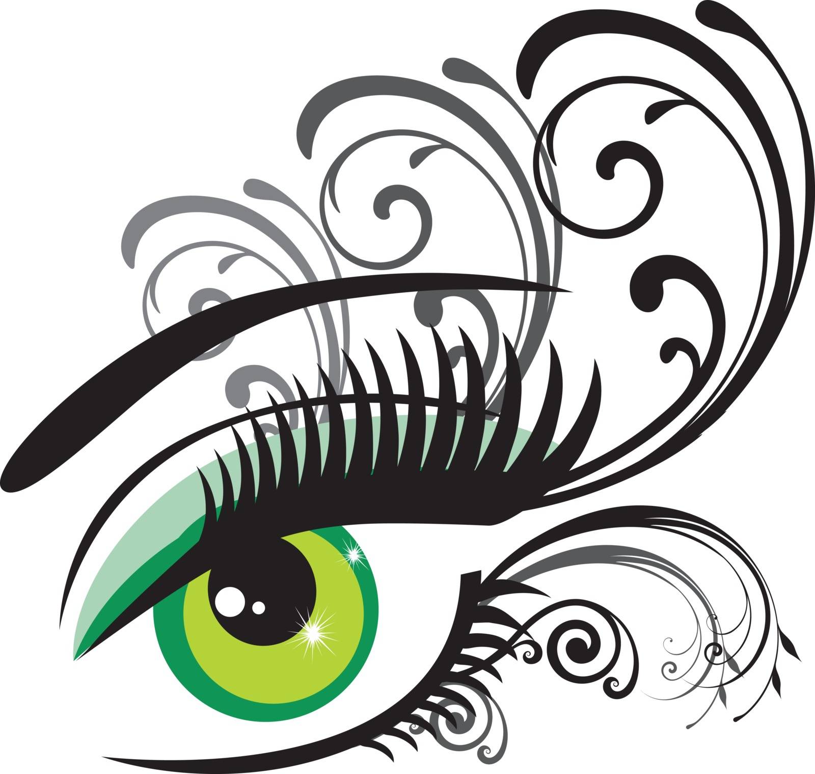 vector illustration of a green eye with swirls