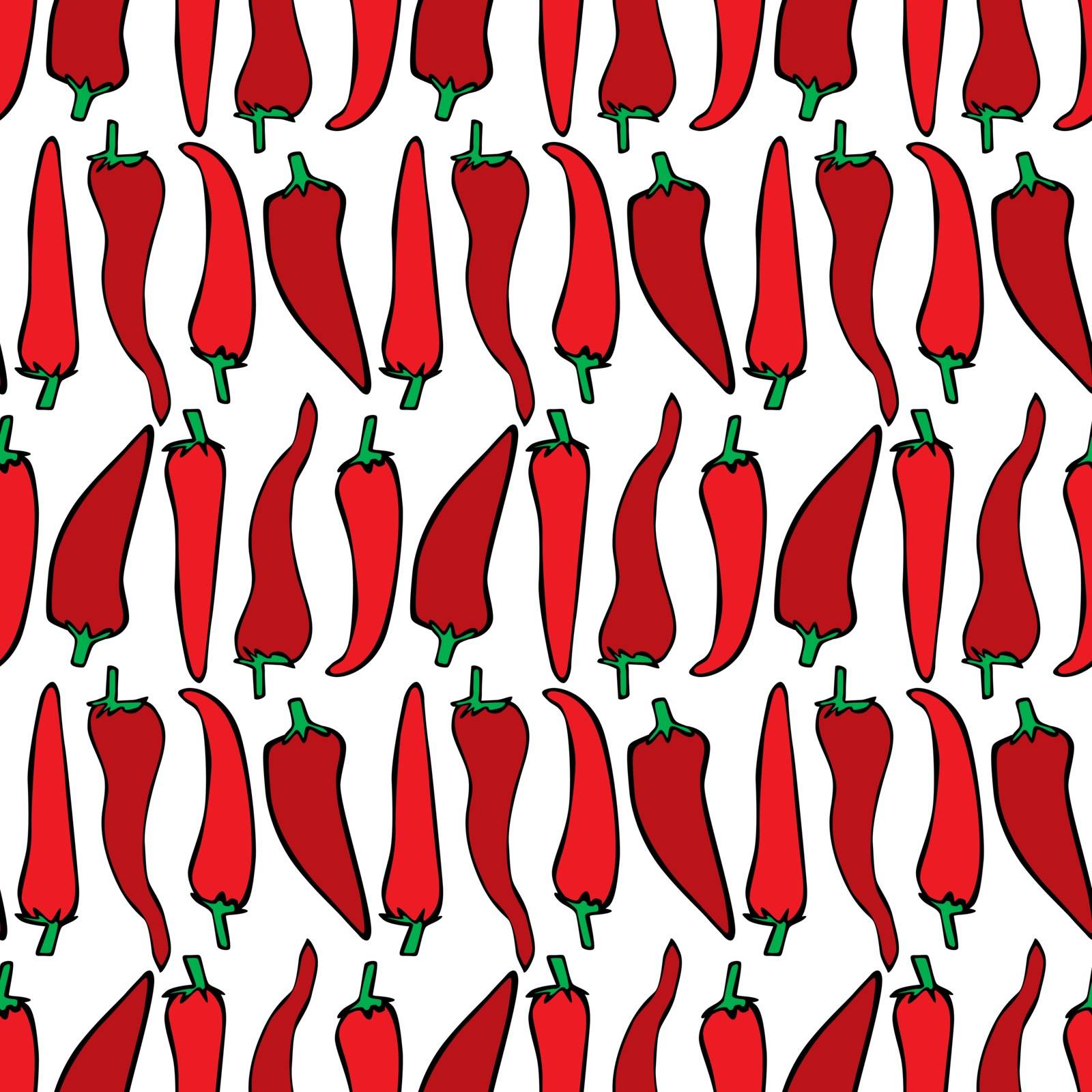 Seamless pattern made of illustrated chilli peppers on white