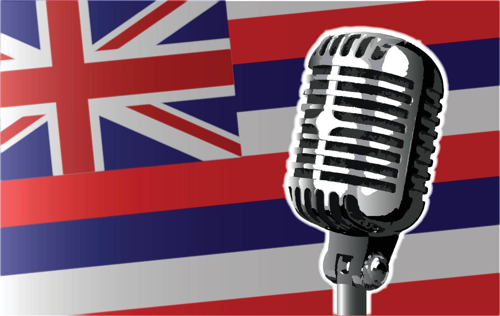 The state of Hawaii flag with a traditional style microphone