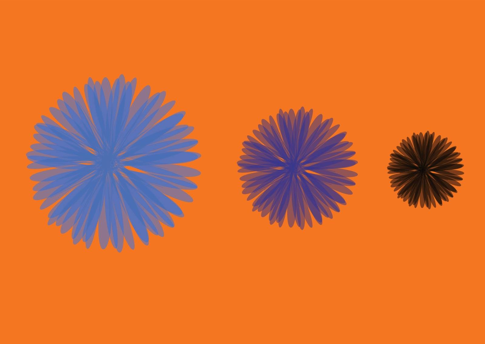 illustration on which three different flowers on an orange background are represented