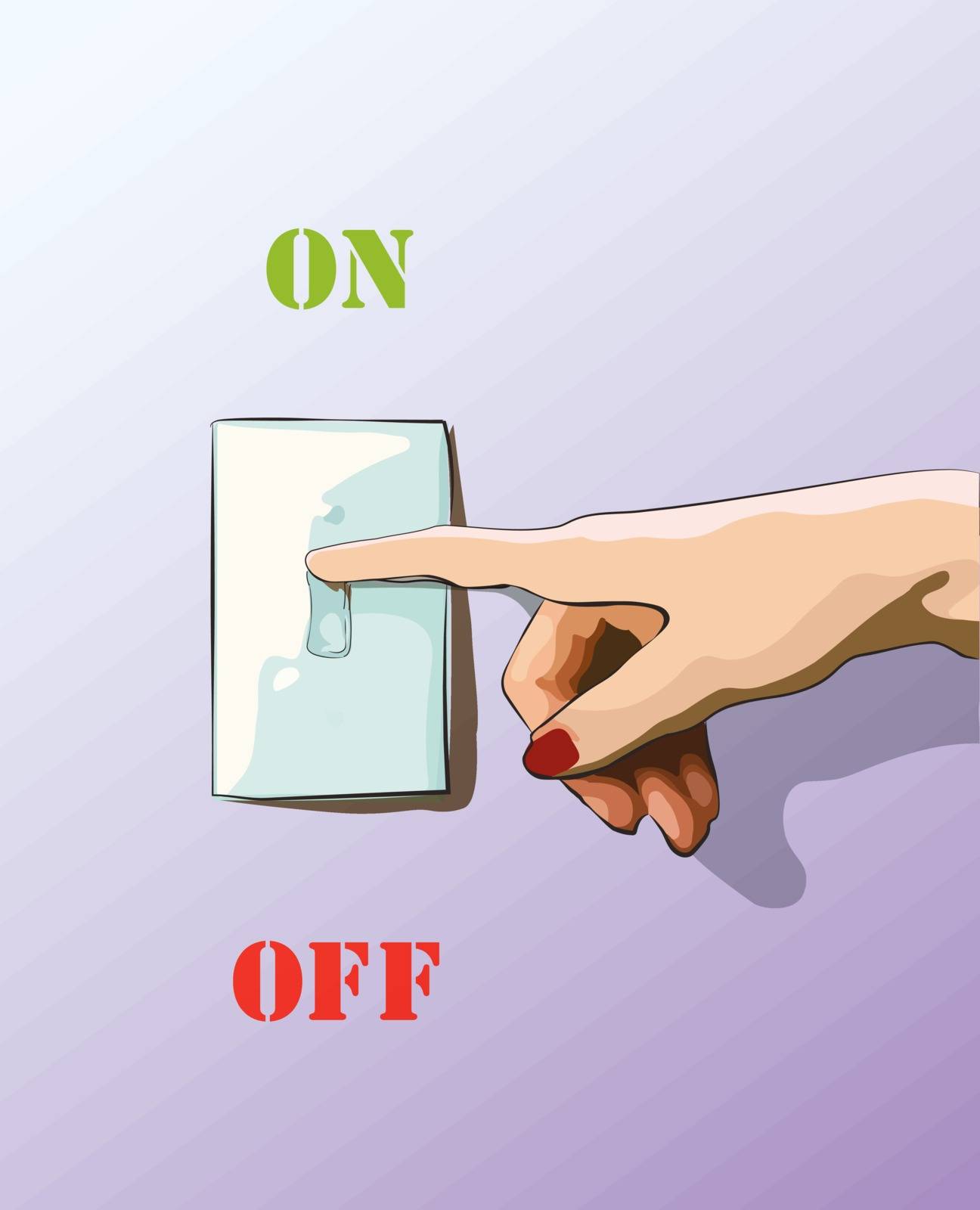 Turn off toggle style electric light wall switch. Conserve energy. Vector illustration