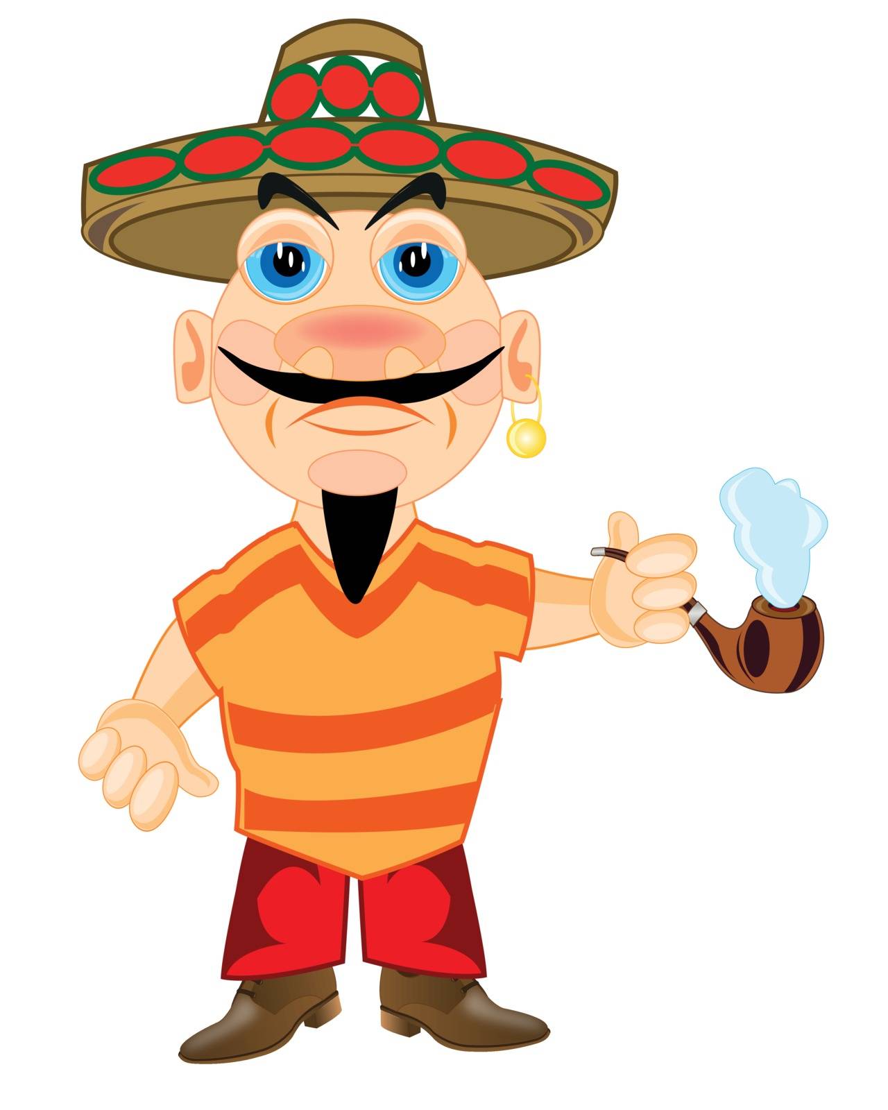 The Man mexican in hat smokes the tobacco.Vector illustration
