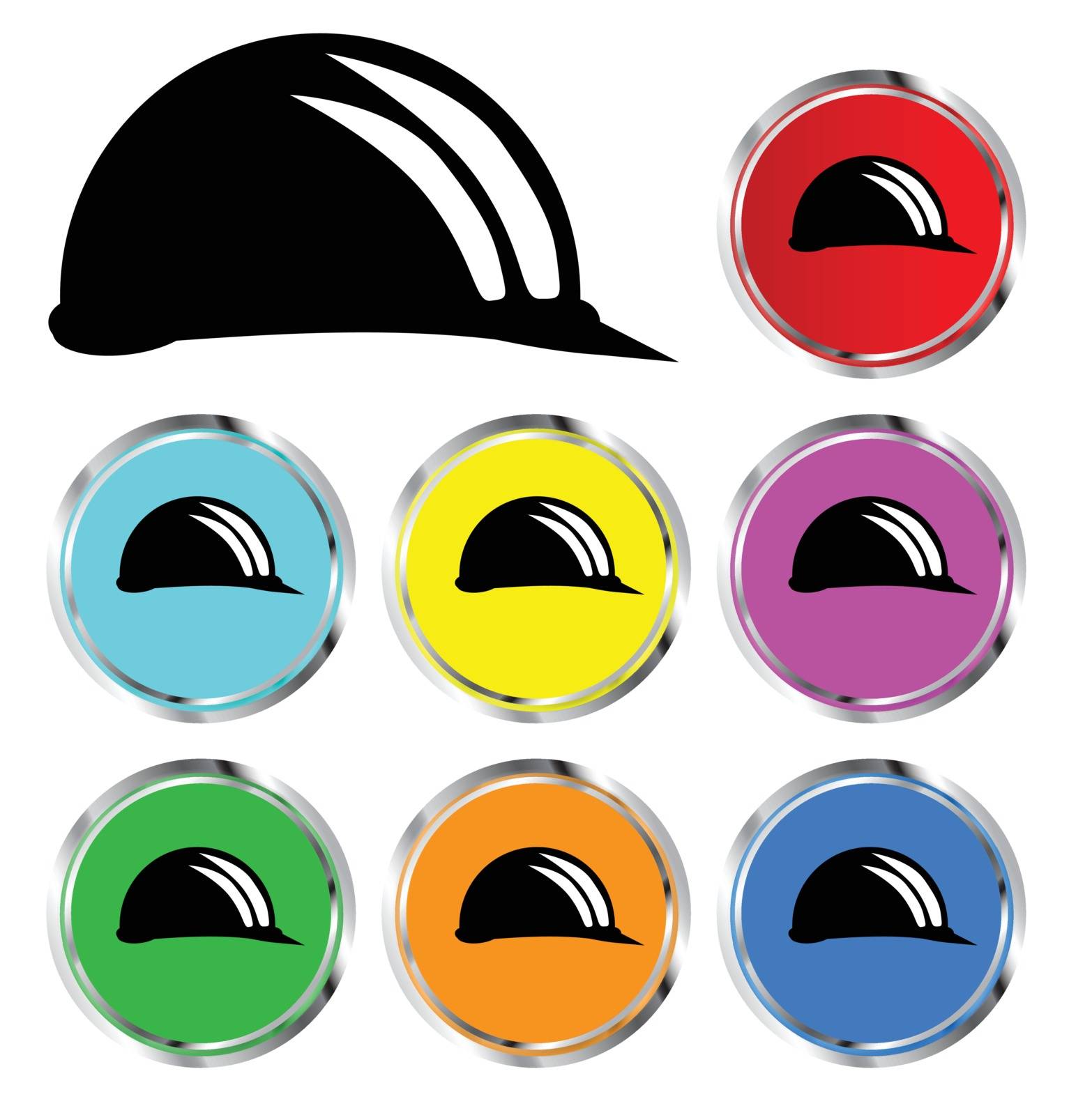 A collection of coloured builders hard hat icon buttons over white