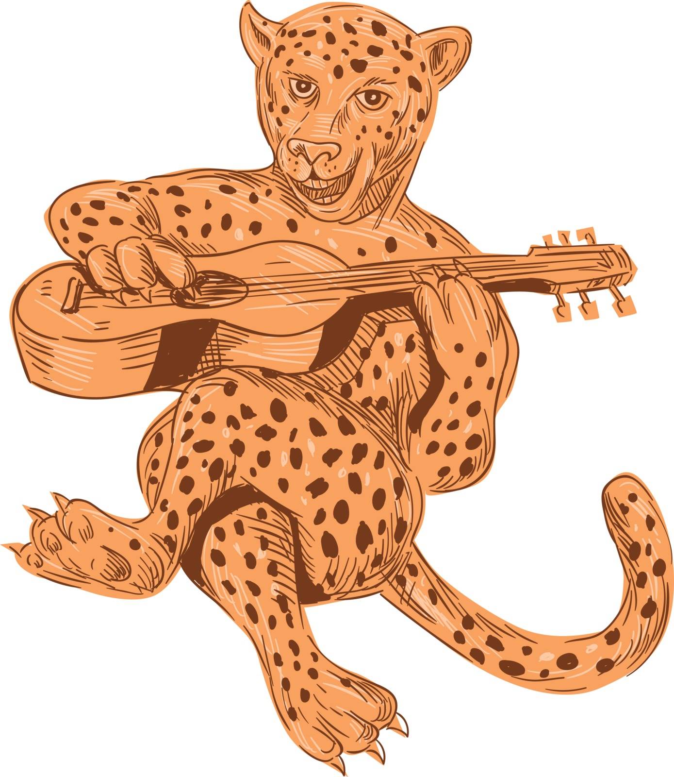 Jaguar Playing Guitar Drawing by patrimonio