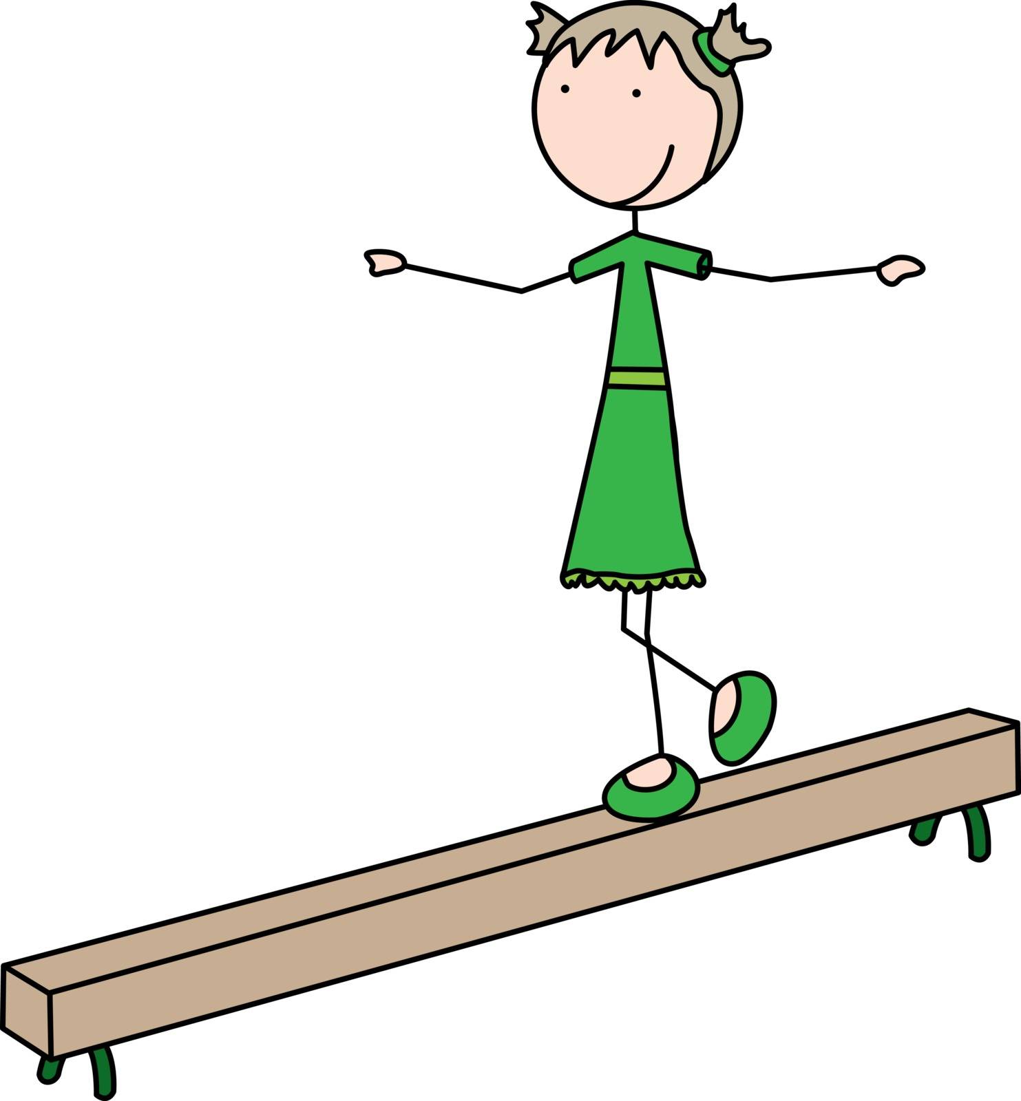 Cartoon illustration of a girl walking on a balance beam