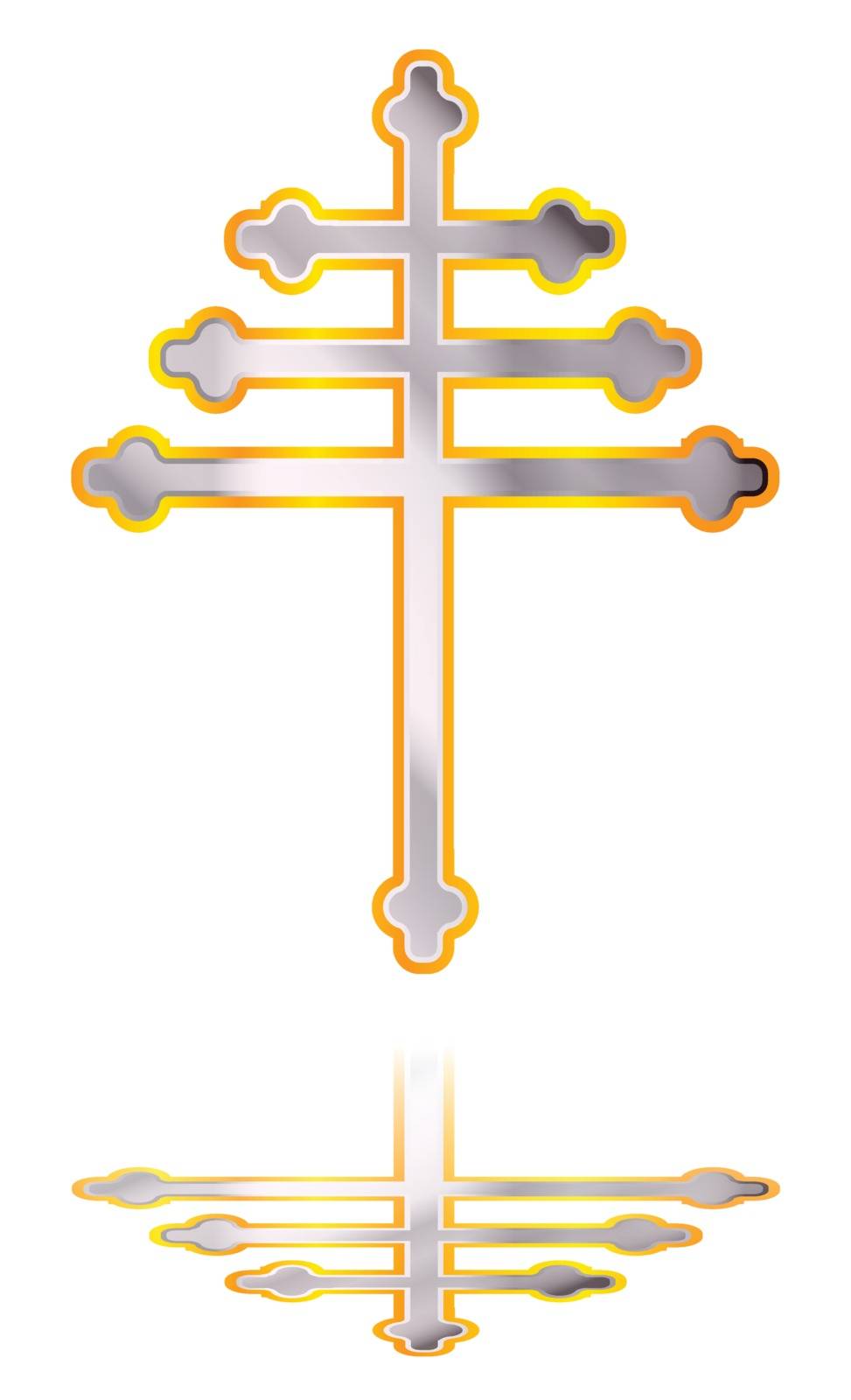 A Christian Maronite cross in silver and gold over a white background
