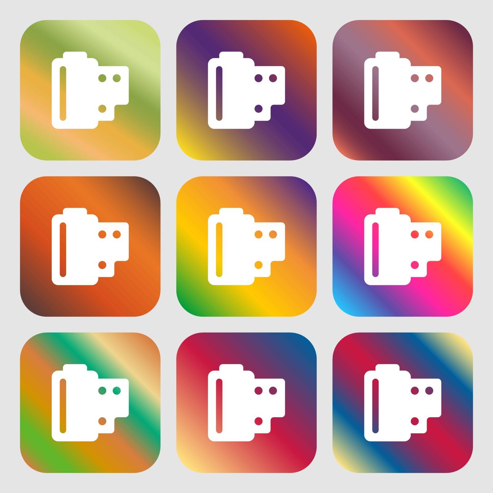 35 mm negative films icon. Nine buttons with bright gradients for beautiful design. Vector illustration