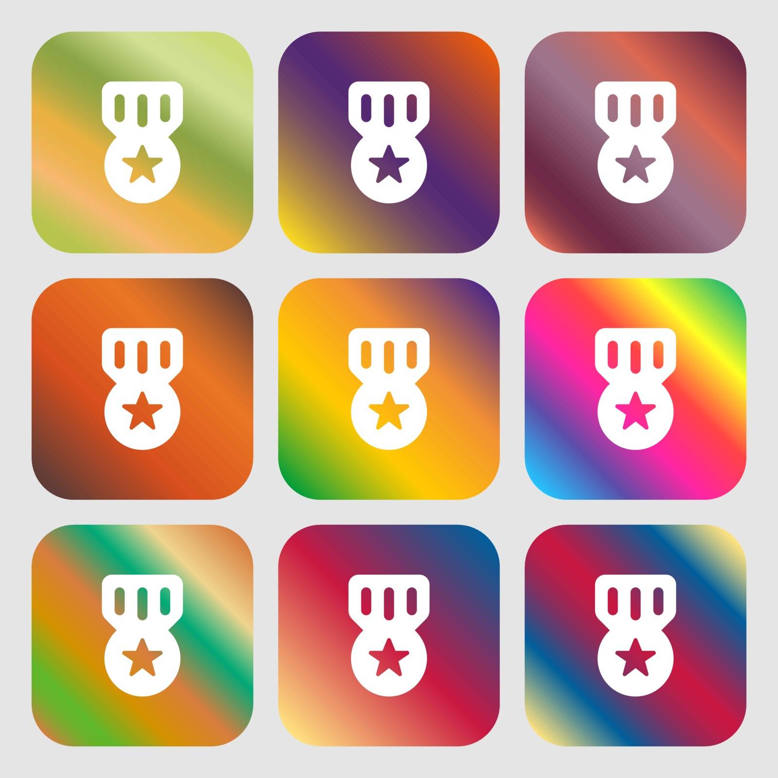 Award, Medal of Honor icon. Nine buttons with bright gradients for beautiful design. Vector illustration