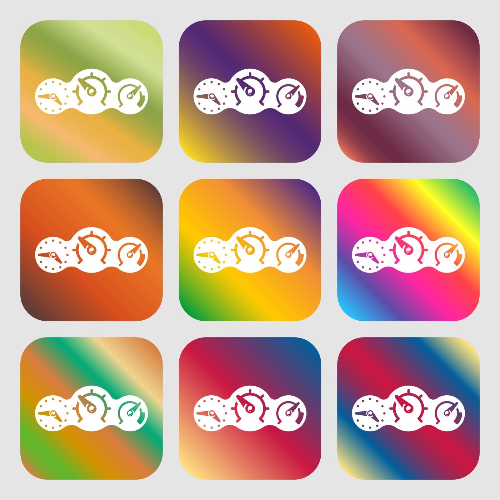 speed, speedometer icon. Nine buttons with bright gradients for beautiful design. Vector illustration
