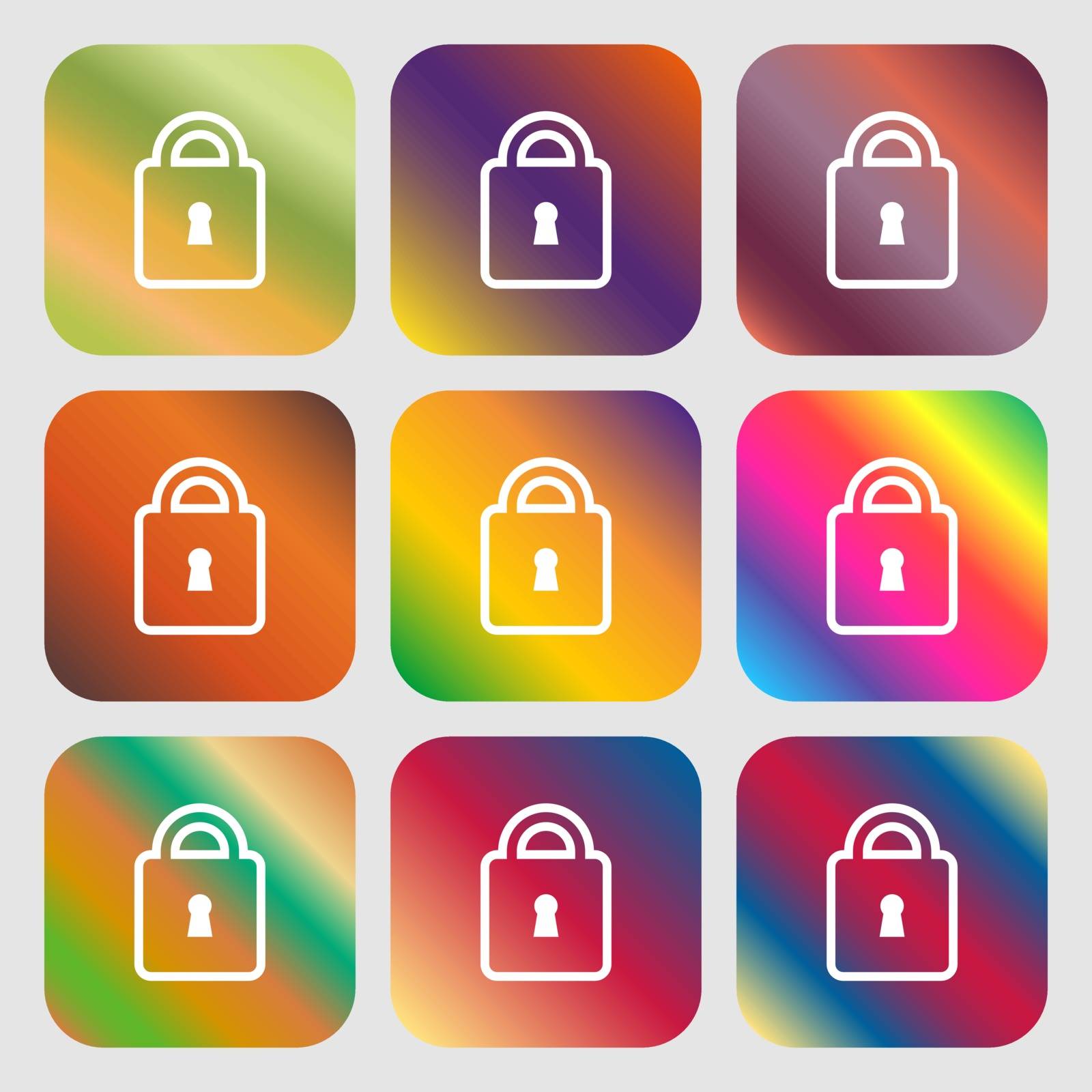 Lock icon. Nine buttons with bright gradients for beautiful design. Vector illustration