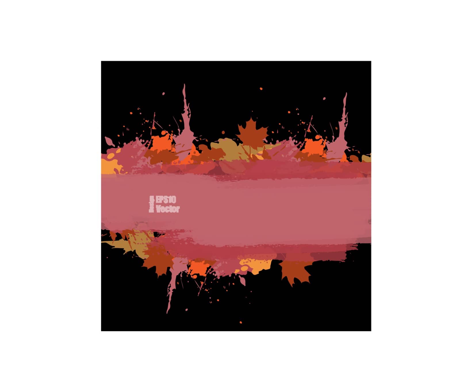 Grunge vector autumn background with maple leafs. Hand drawn ink blots. Elements for design. Eps10