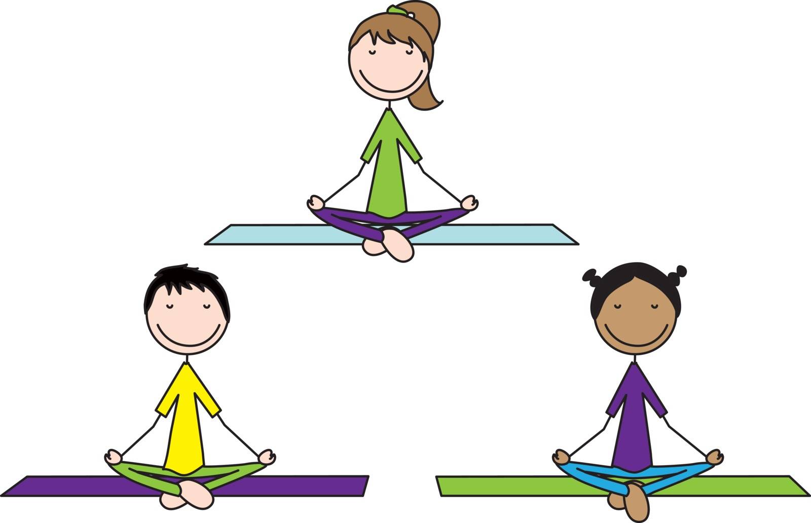 Cartoon illustration of three kids exercising