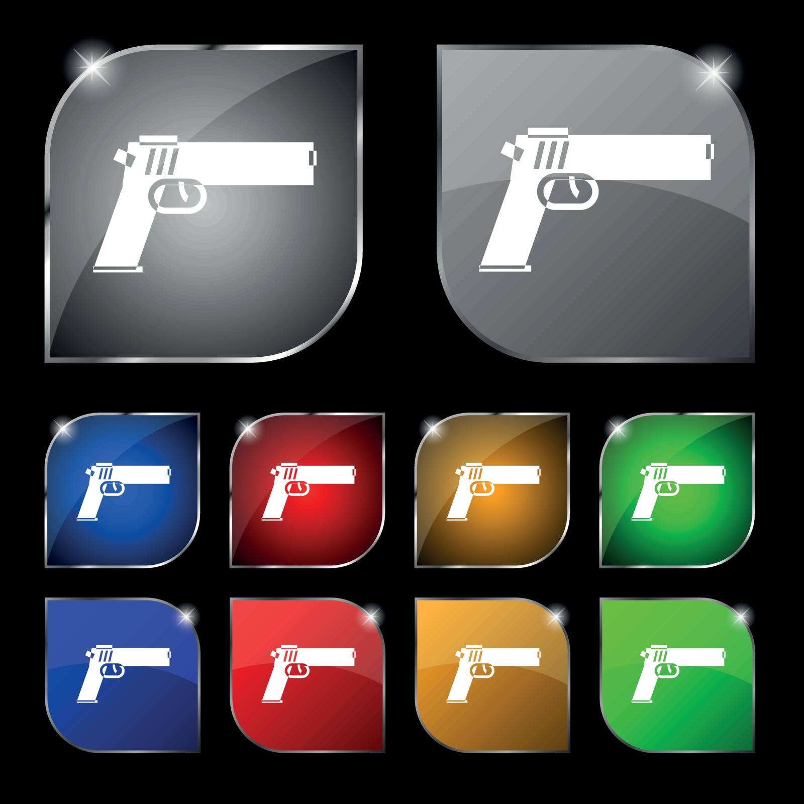 Gun icon sign. Set of ten colorful buttons with glare. Vector sign. Set of ten colorful buttons with glare. Vector by serhii_lohvyniuk