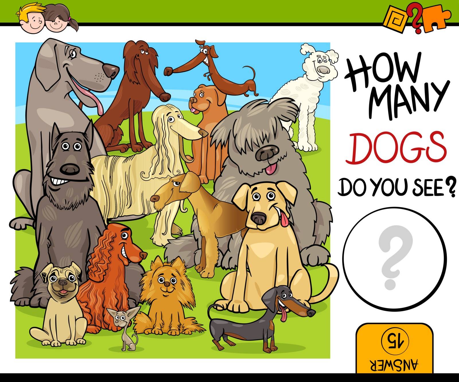 Cartoon Illustration of Educational Counting Activity Task for Children with Purebred Dog Characters