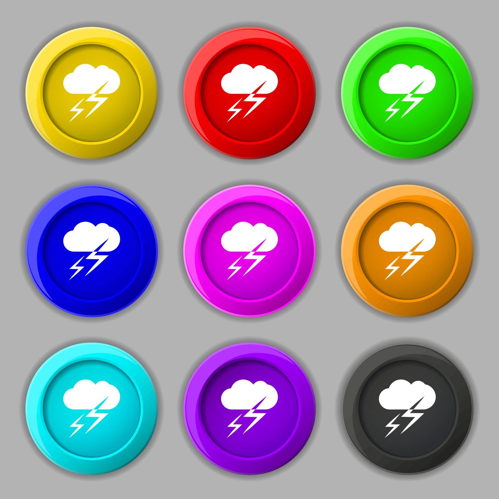 Weather icon sign. symbol on nine round colourful buttons. Vector by serhii_lohvyniuk