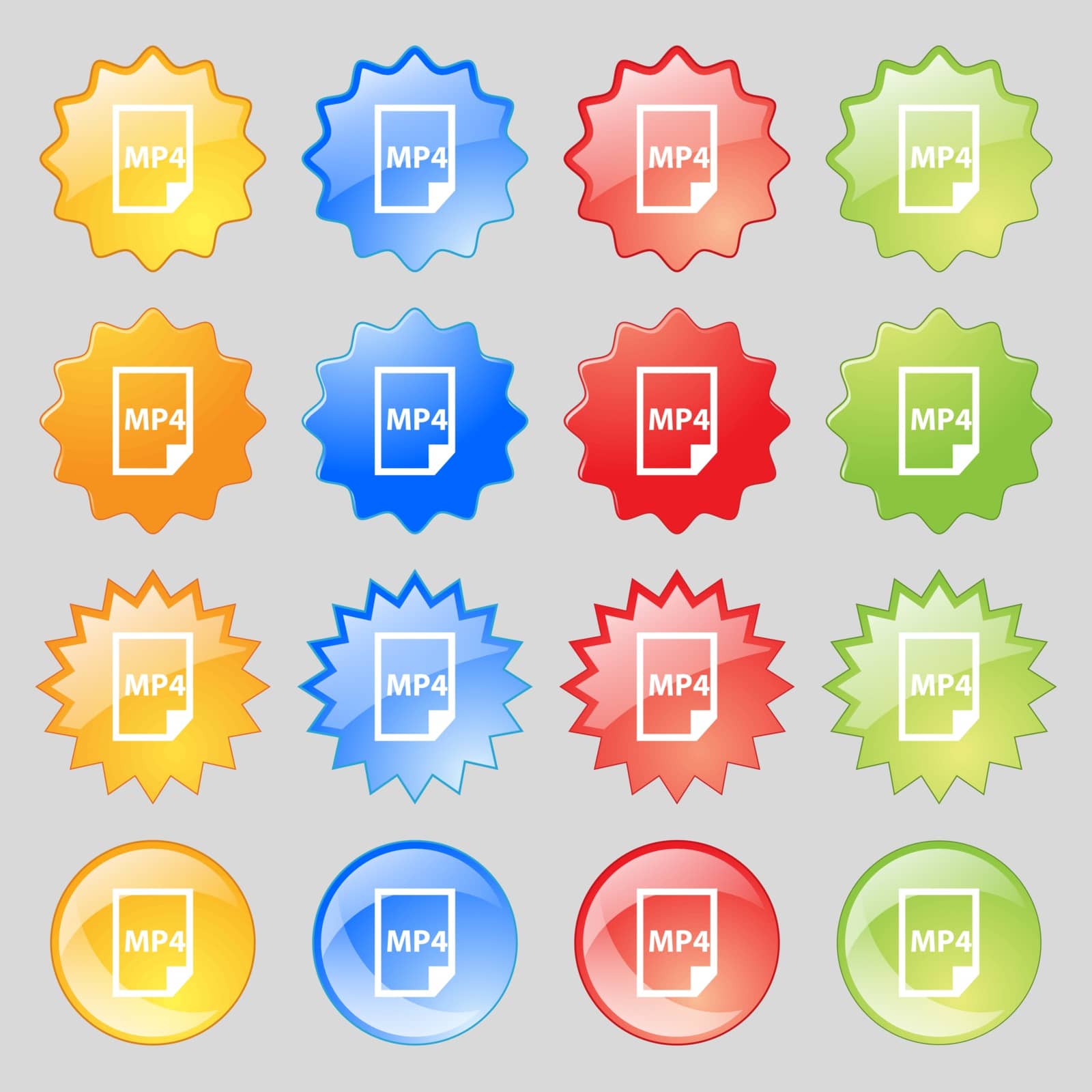 MP4 Icon sign. Big set of 16 colorful modern buttons for your design. Vector illustration